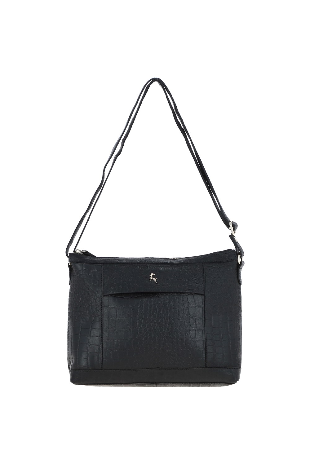 Black 'Carlotta' Croc Print Real Leather Shoulder Bag, Image 4 of 5