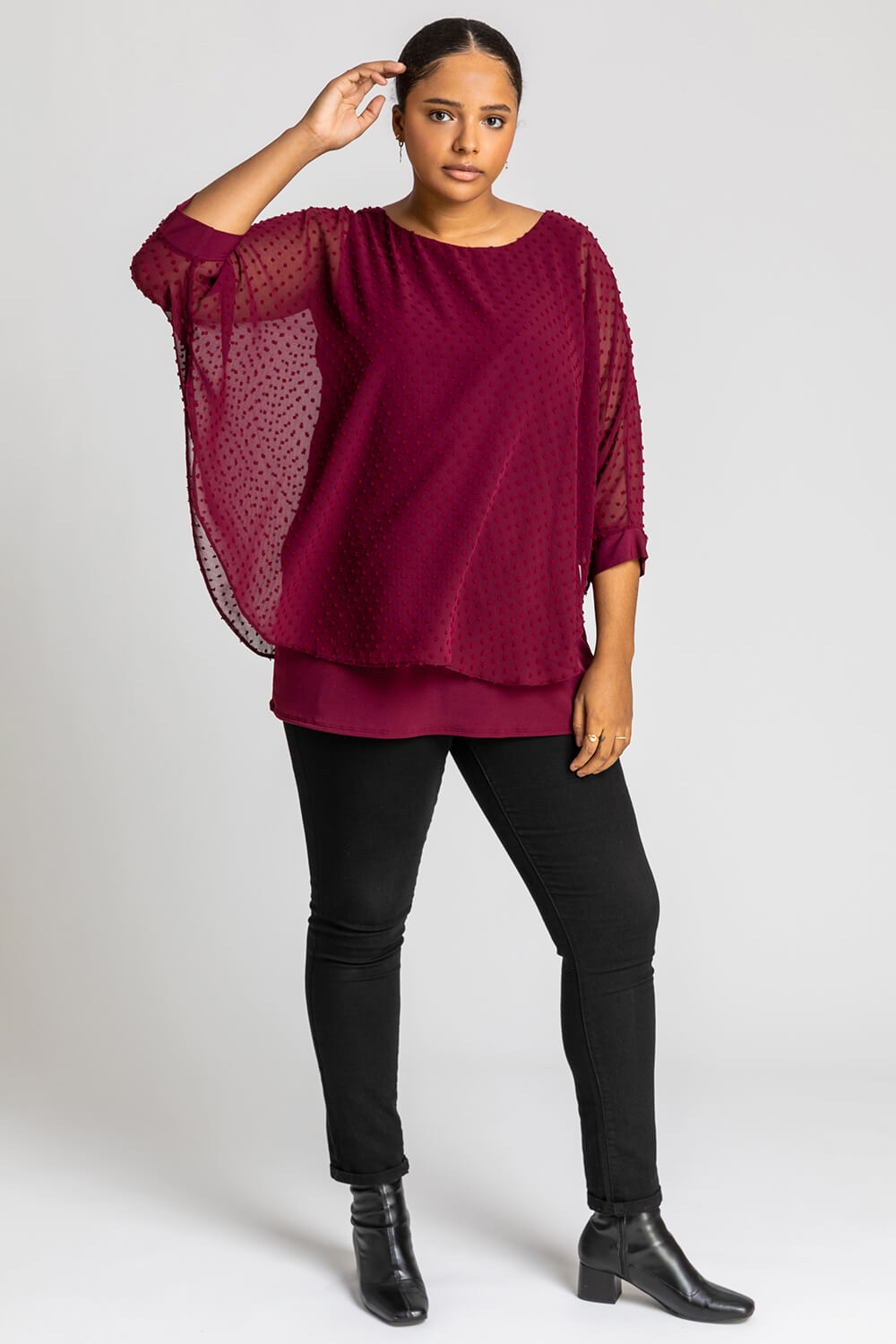 Wine Curve Textured Spot Overlay Top, Image 4 of 5