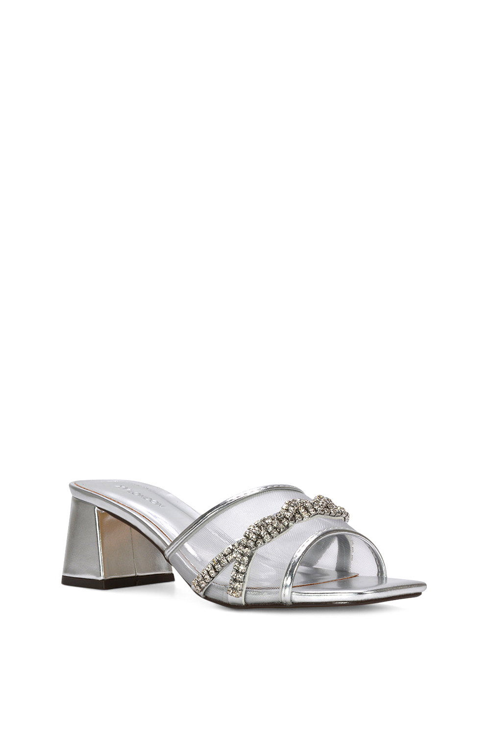 Silver 'Senara' Backless Block Heel Sandals With Crystals and Mesh, Image 2 of 6
