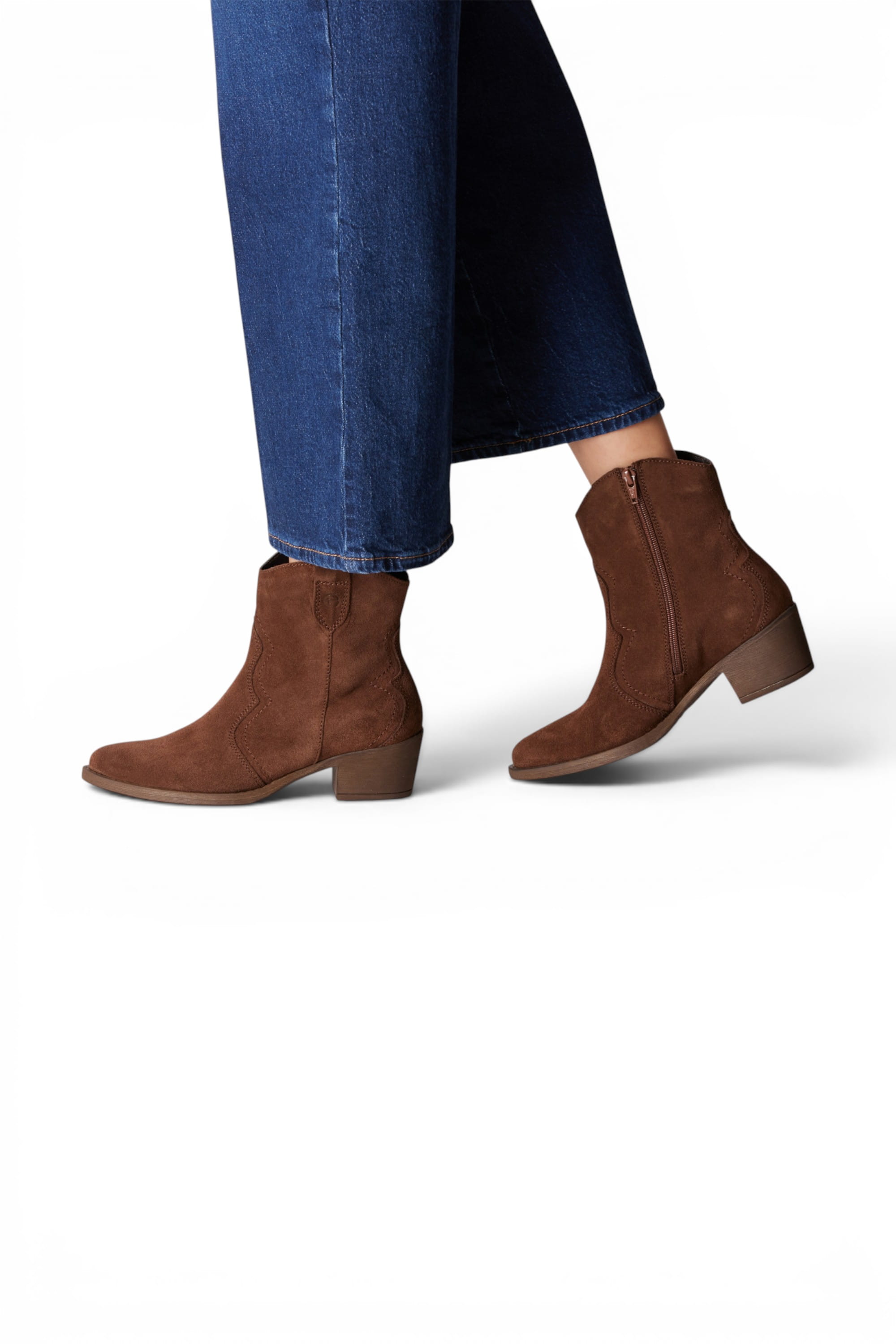 Brown Suede Leather Cowboy Western Ankle Boots, Image 5 of 8