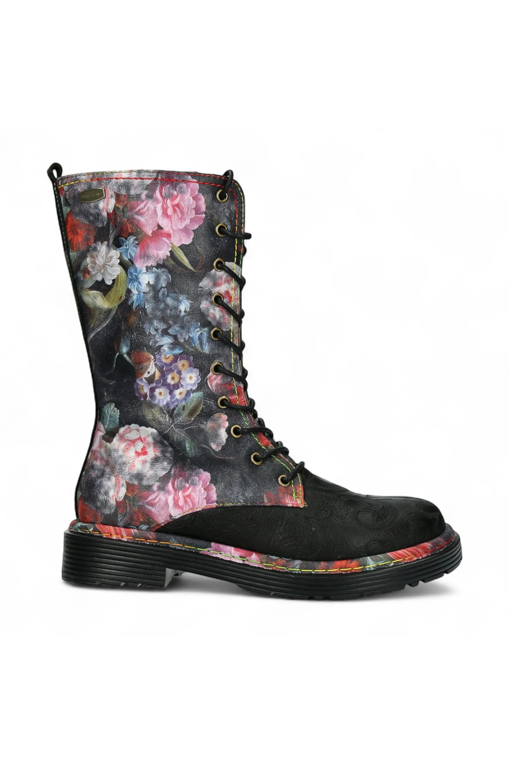 Black Womens Leather Gothic High Boots -INCASO, Image 1 of 7