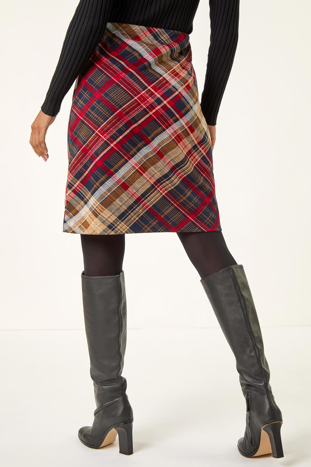 Red Check Print Stretch Pencil Skirt, Image 5 of 5