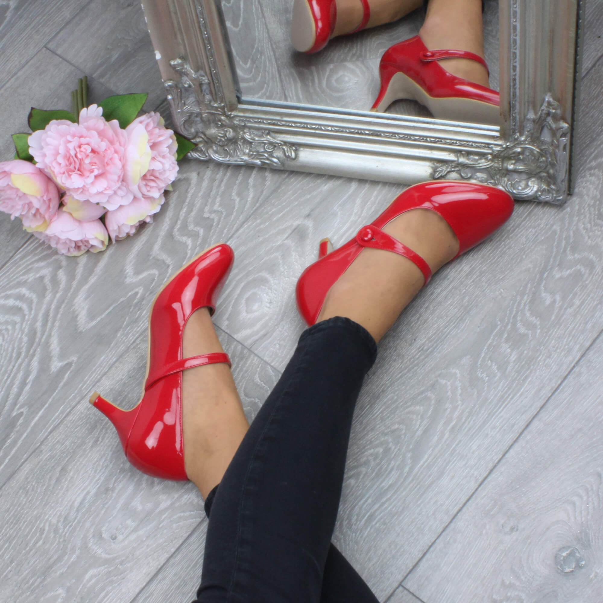 Red Mid Heel Mary Jane Court Shoes, Image 5 of 6