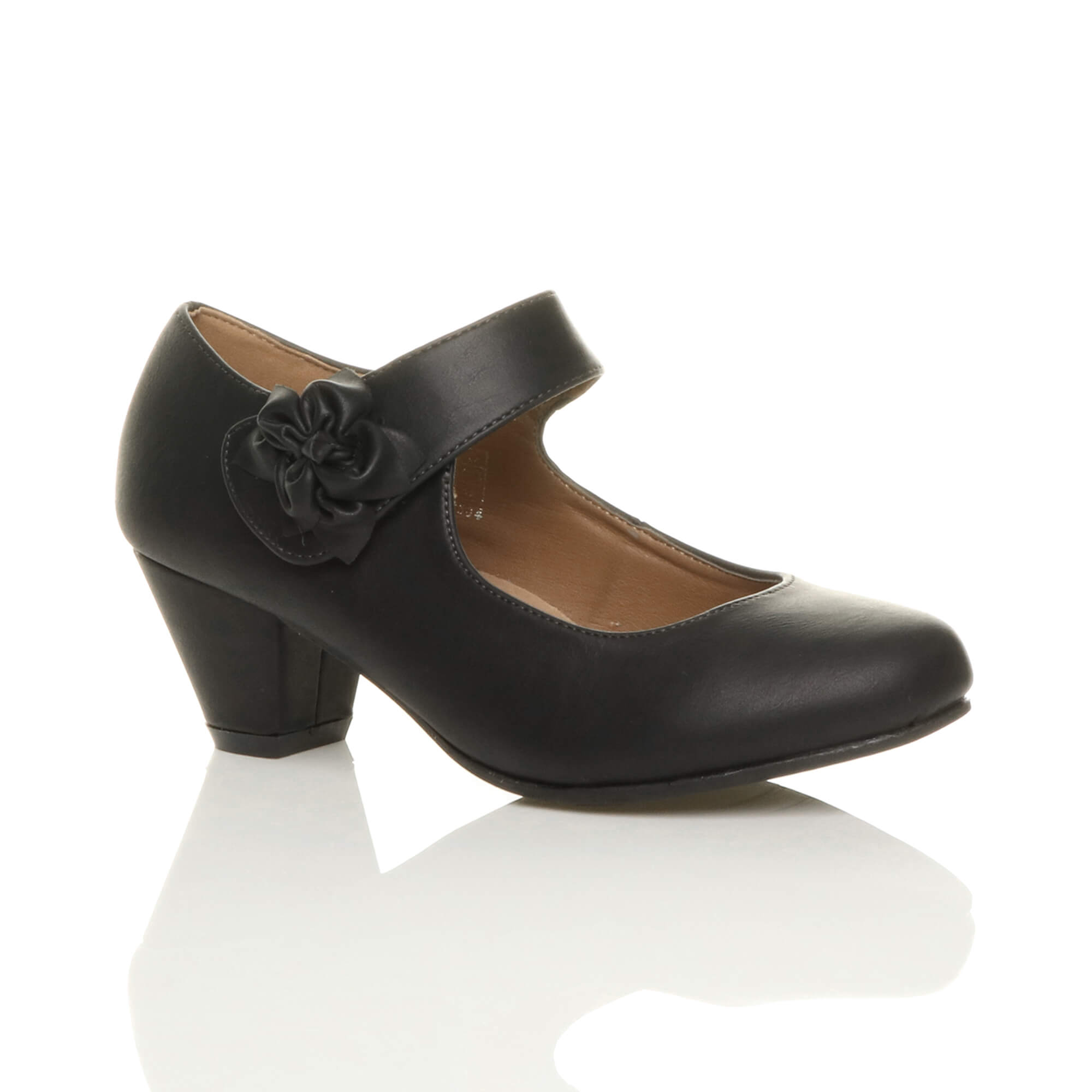 Black Mid Block Heel Mary Jane Comfort Court Shoes