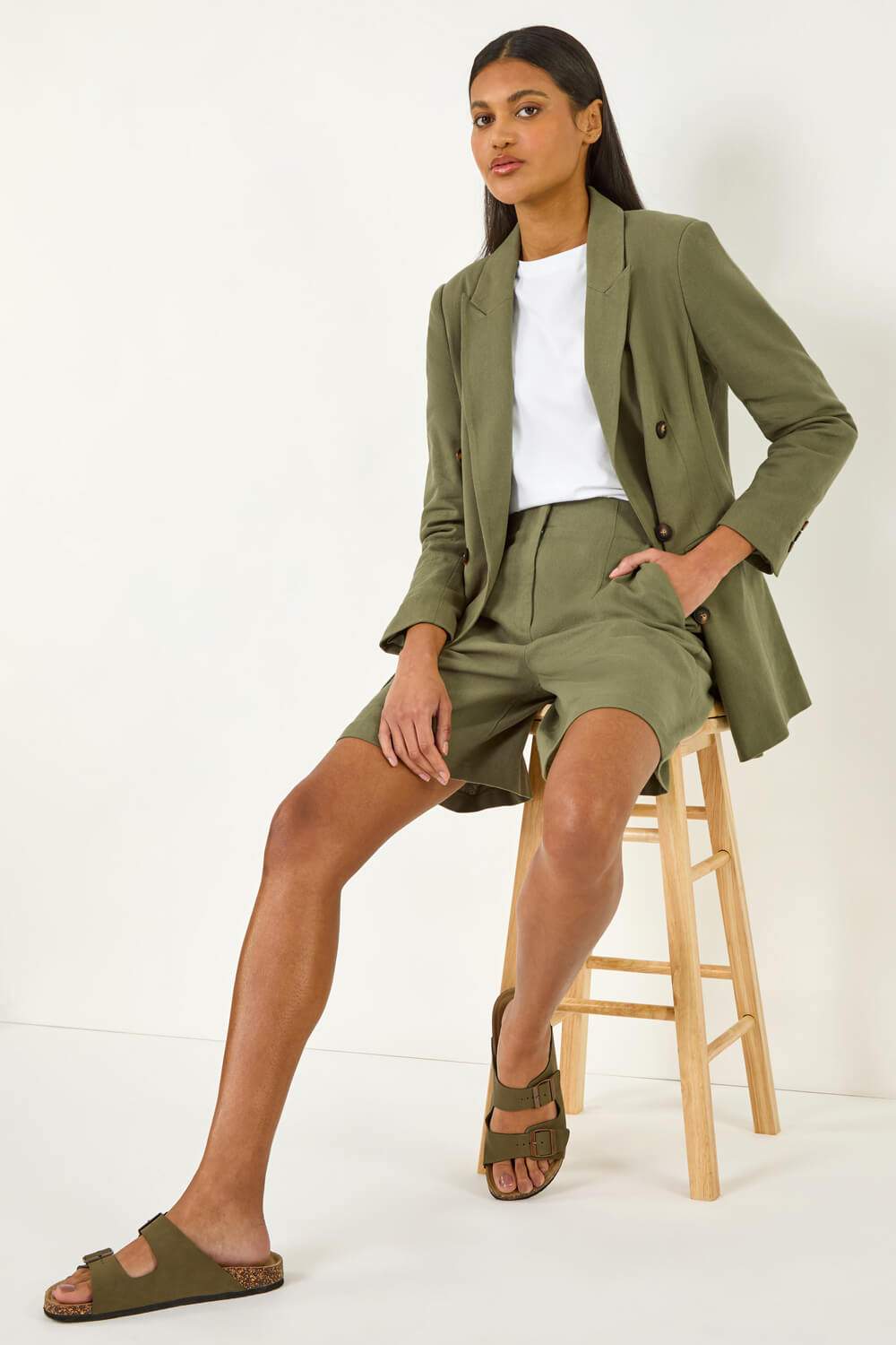 Khaki Smart Twill Pocket Shorts, Image 1 of 8