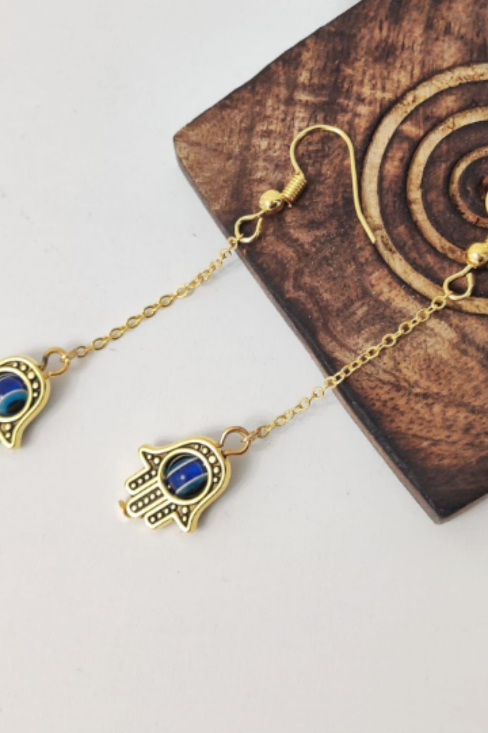 Silver Hamsa Evil Eye Drop Earrings, Image 2 of 2