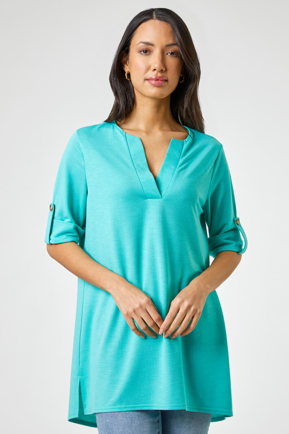 Jade Textured Notch Neck Tunic Top, Image 1 of 4