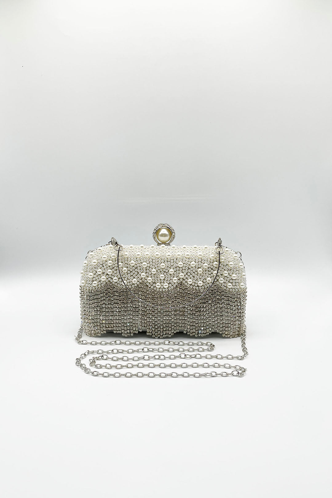 Silver Vintage Pearl and Diamante Clutch Bag, Image 3 of 5