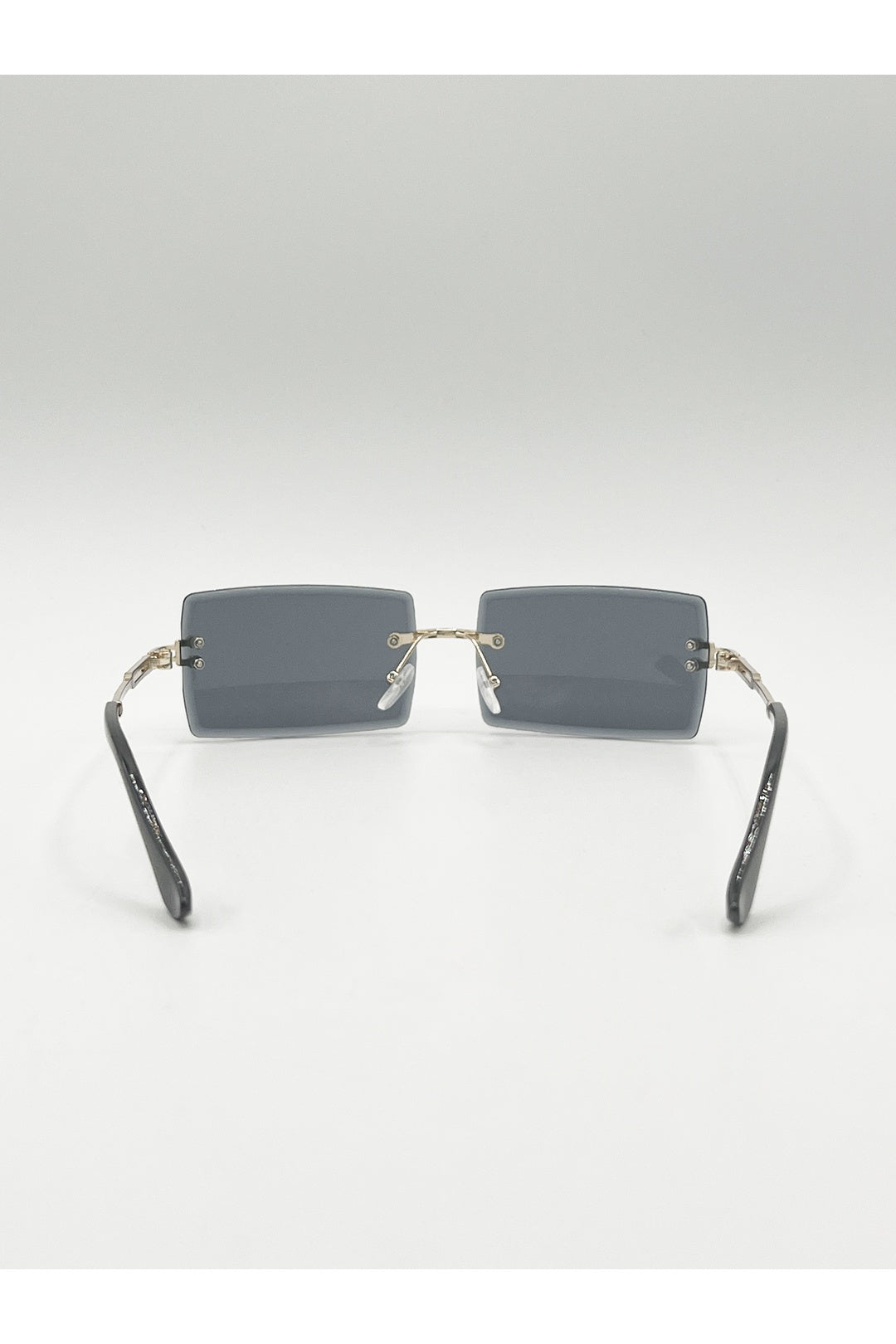 Black Frameless Square Sunglasses in Black, Image 5 of 6