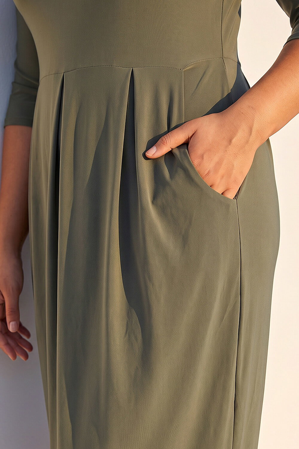 Khaki Curve Cocoon Pocket Detail Midi Dress, Image 5 of 4