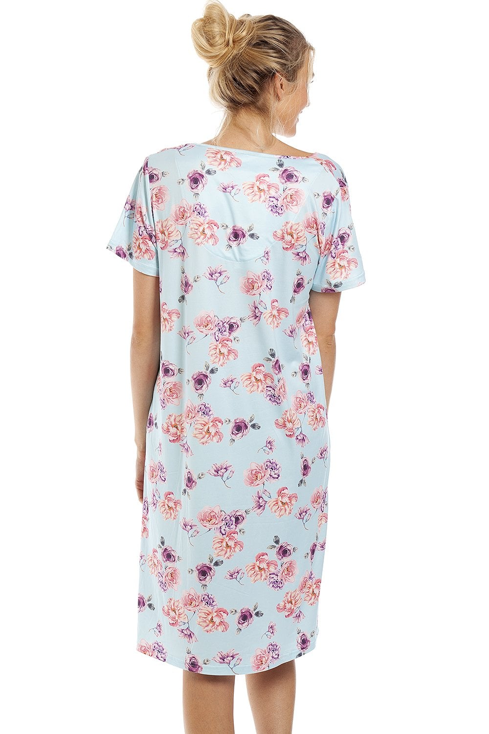 Light Blue Camille Lingerie Light Blue Lightweight Floral Print Nightdress, Image 3 of 5