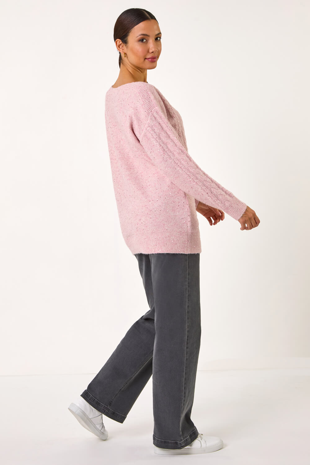 Light Pink Sparkly Cable Knit Jumper, Image 4 of 5