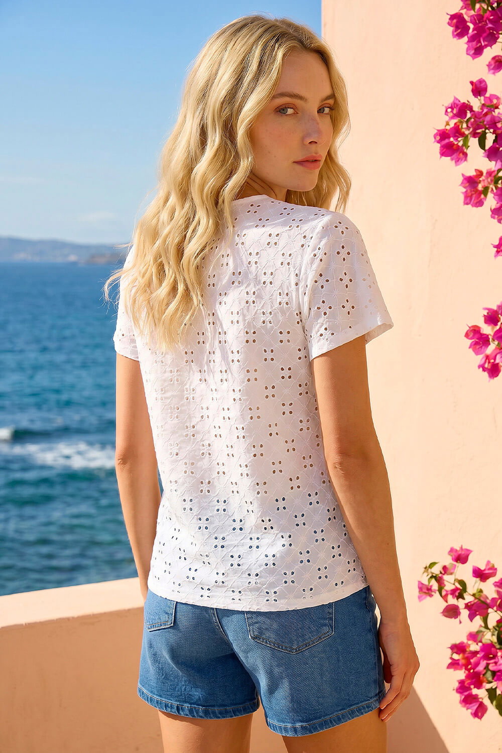 Ivory V-Neck Broderie Stretch Jersey Tie Front Top, Image 4 of 4