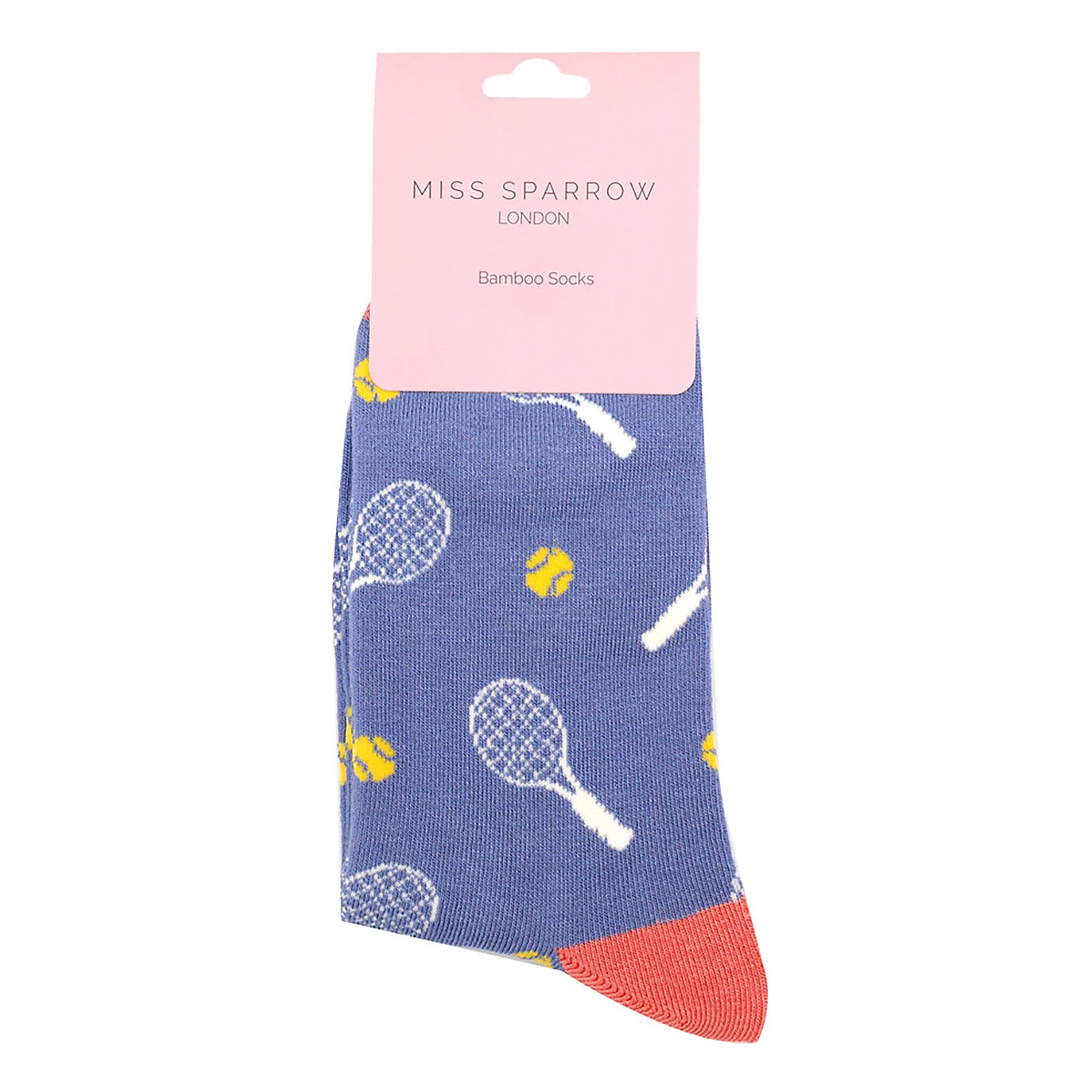 Denim Novelty Bamboo Socks with Tennis Rackets, Image 3 of 3