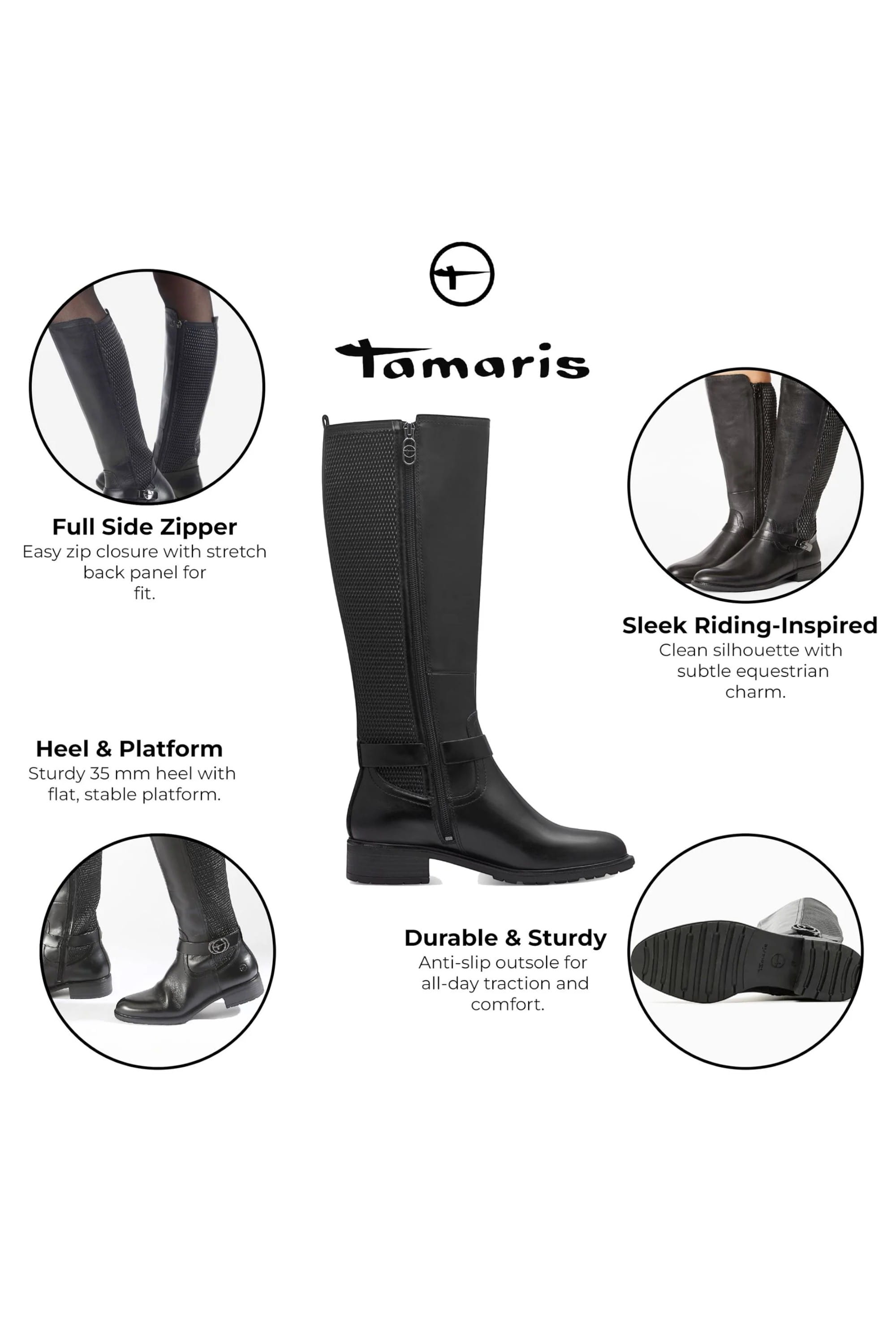 Black Tamaris Black Tamaris Womens Black Riding Boots, Image 2 of 7