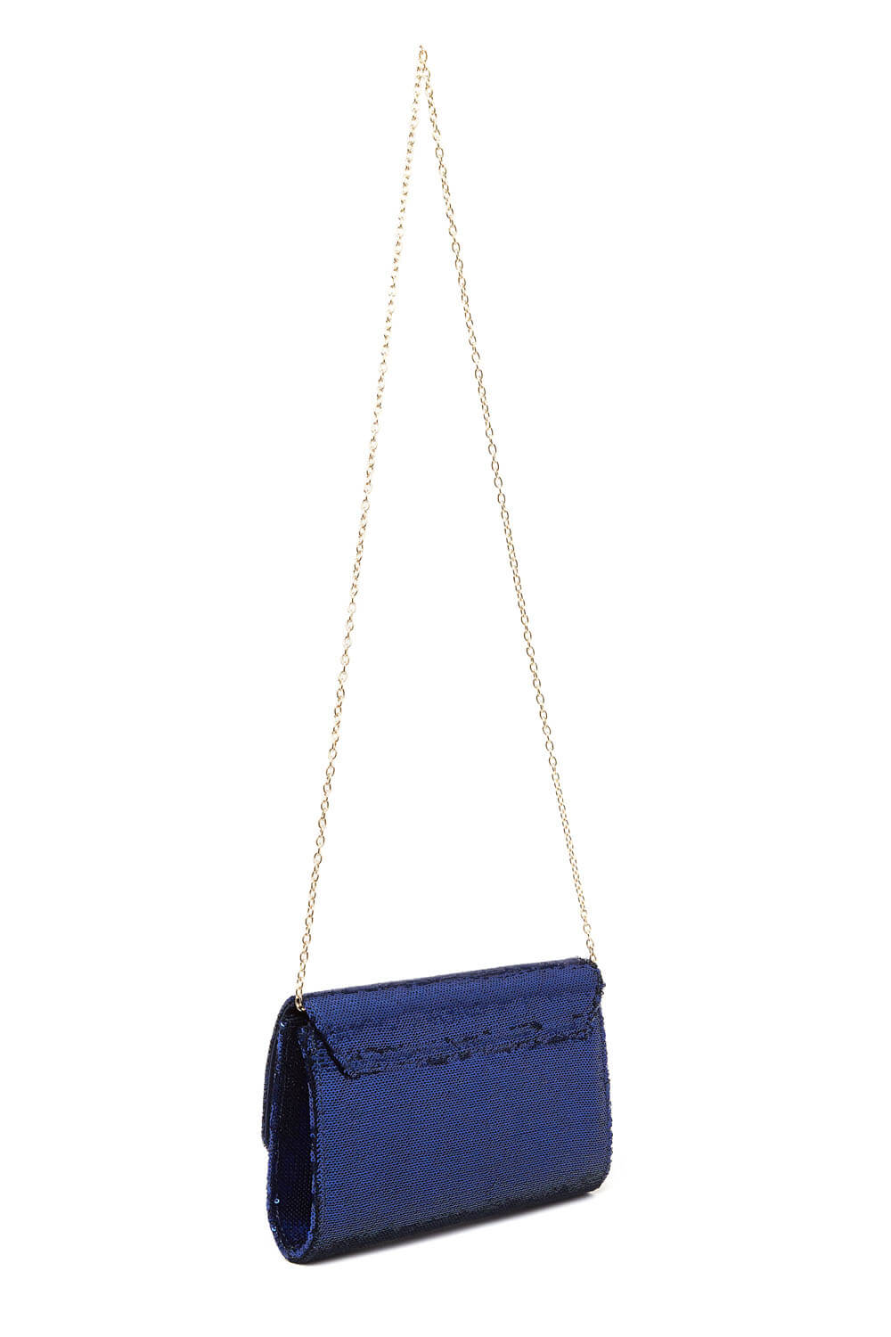 Blue Sequin Foldover Metal Bar Clutch Bag, Image 5 of 5