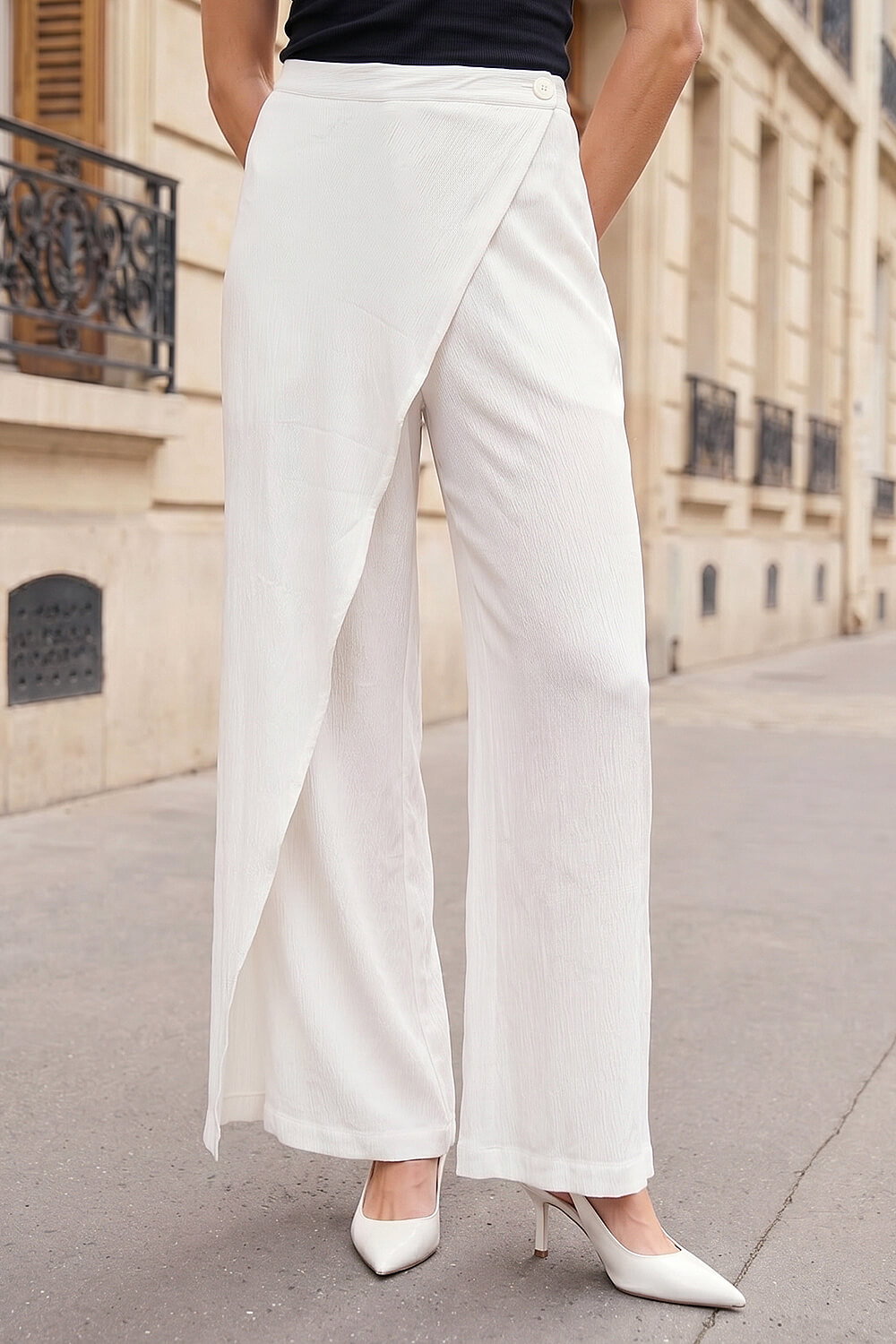 White Petite Wrap Front Trouser, Image 3 of 4