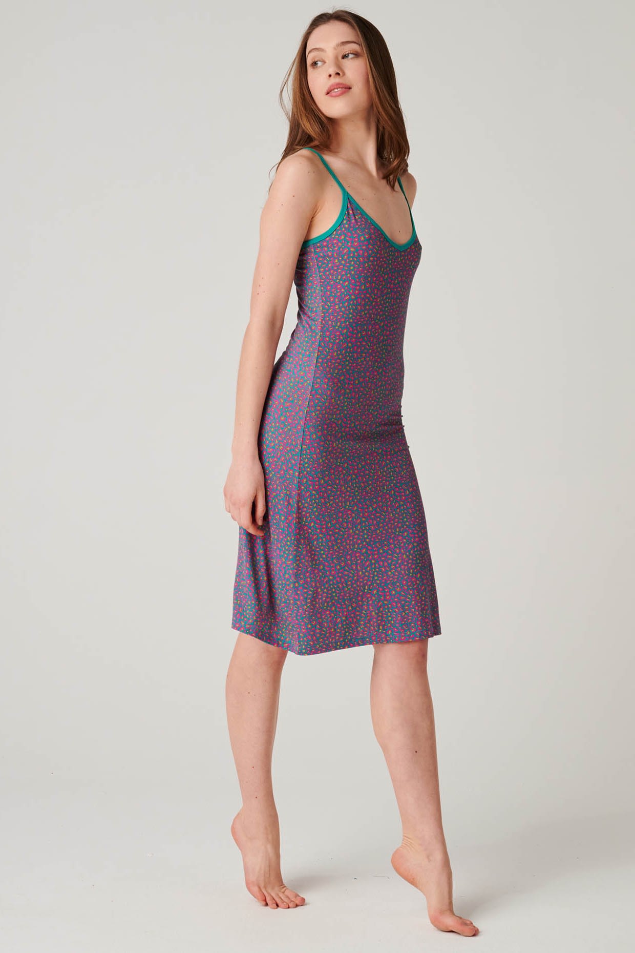 Teal British Boxers Teal "Spectra Leopard" Bamboo Strappy Nightdress, Image 2 of 4