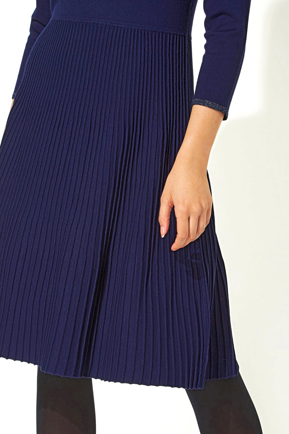 Navy Fit and Flare Knitted Dress, Image 5 of 5
