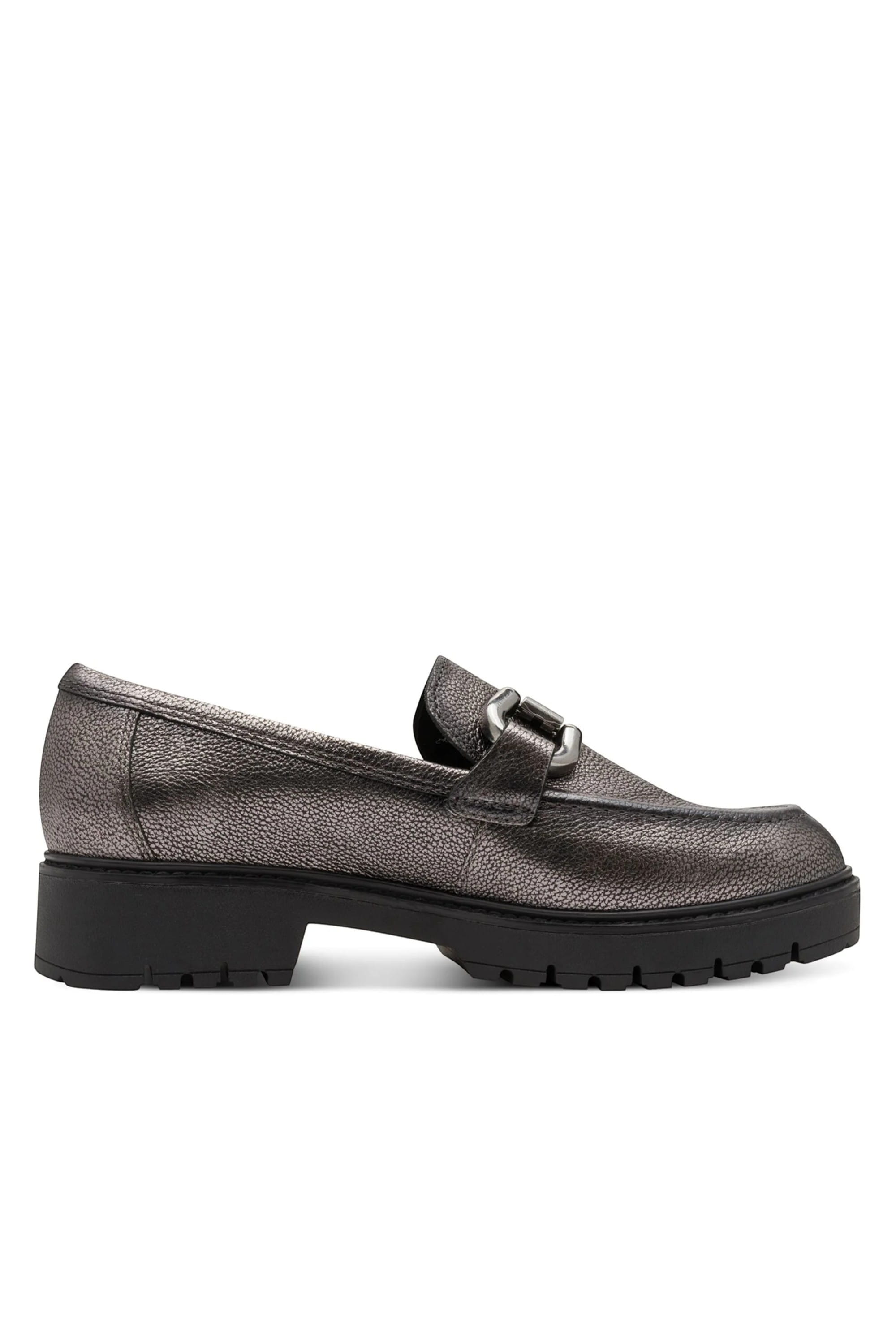 Silver Tamaris Silver Tamaris  Pewter Leather Platform Loafers, Image 1 of 8