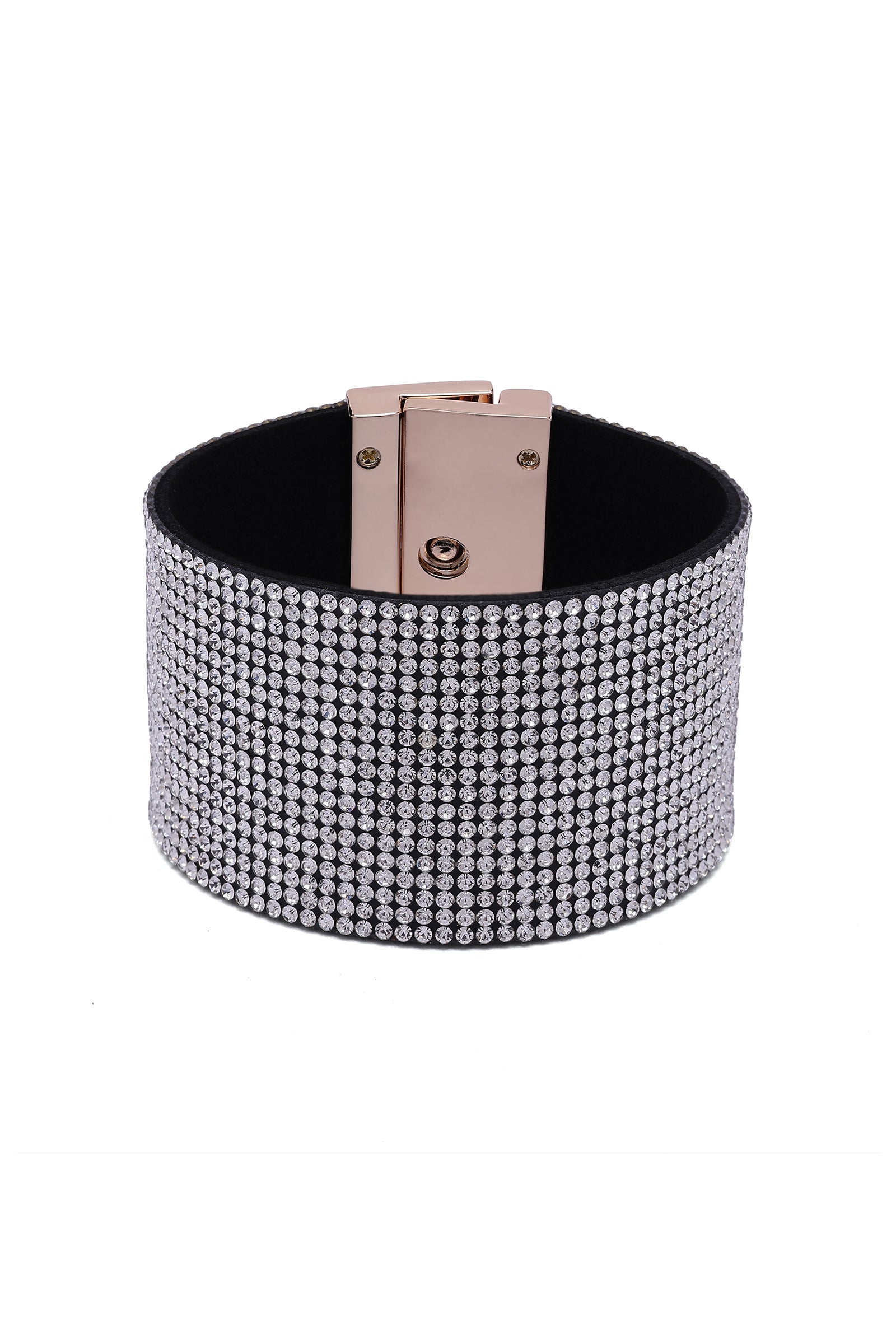 White Luxury Crystal-Studded Leather Cuff Bracelet, Image 2 of 5