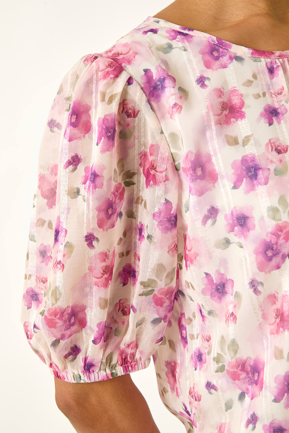 Purple Floral Print Woven Top, Image 6 of 5