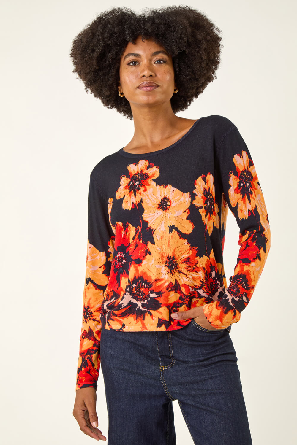 Navy Hotfix Floral Print Knit Jumper, Image 5 of 5