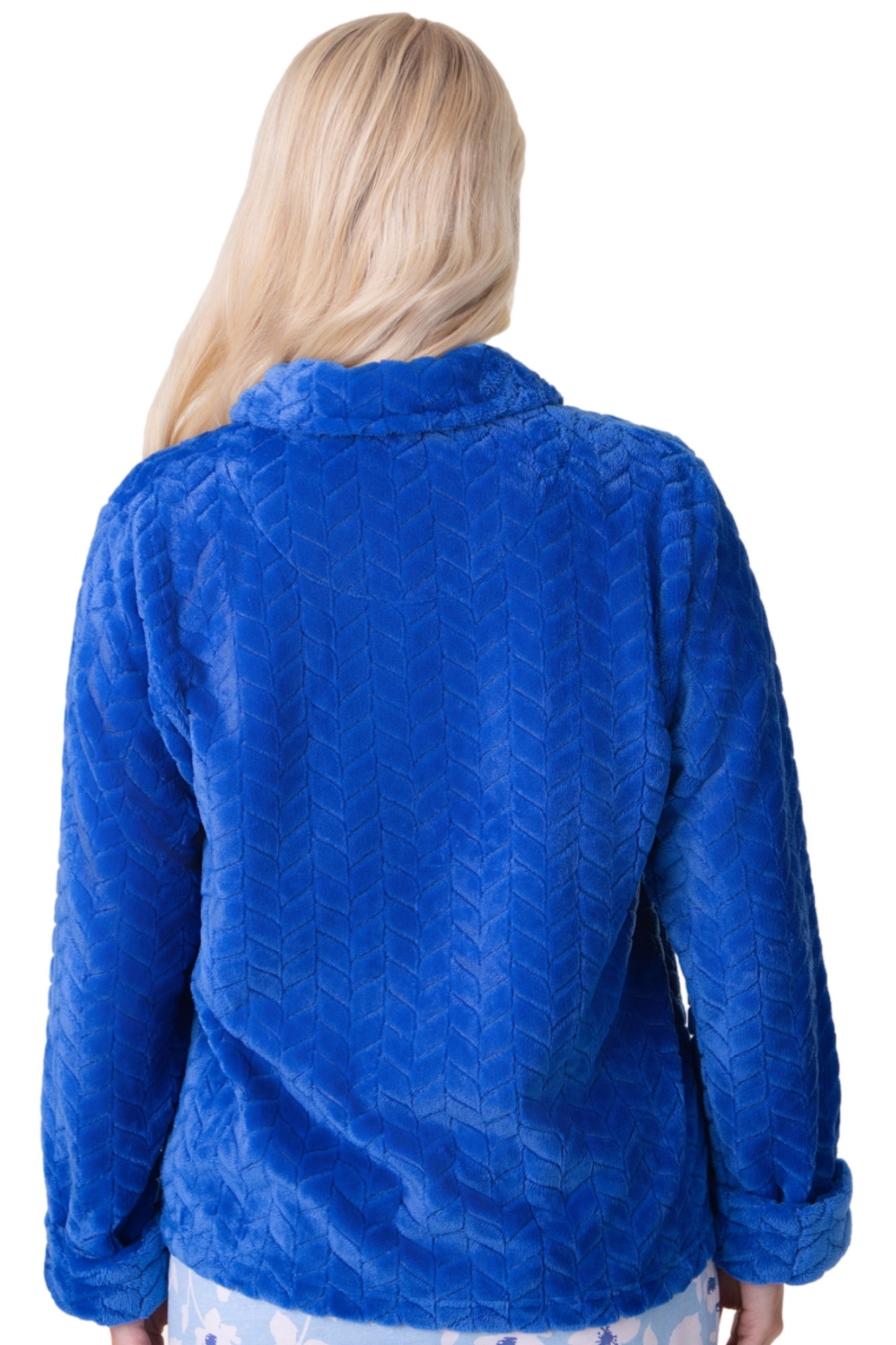 Blue Camille Lingerie Blue Supersoft Button Front Embossed Bed Jacket, Image 3 of 5