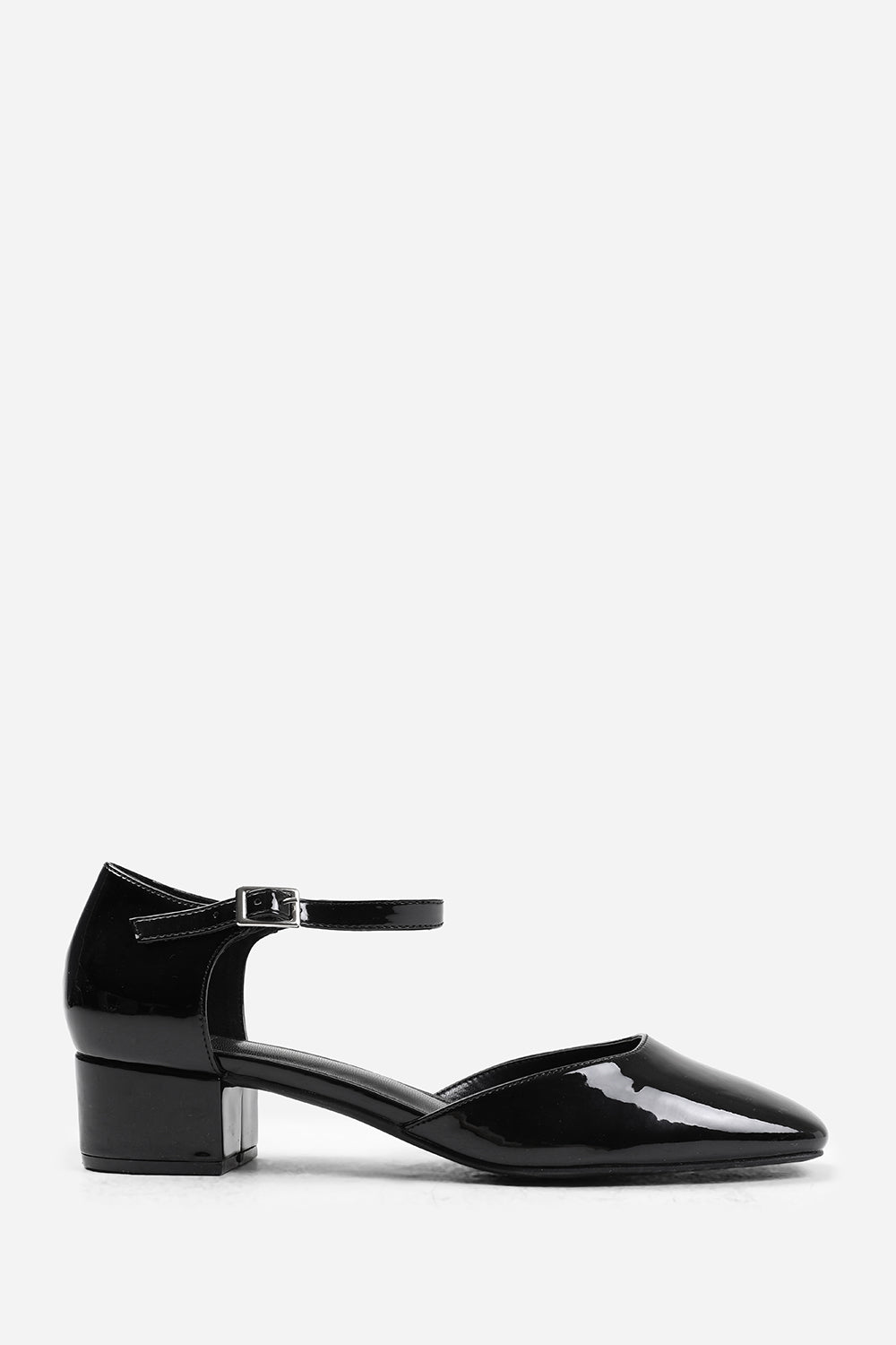 Black 'Peony' Square Toe Low Block Heel With Strap, Image 2 of 4