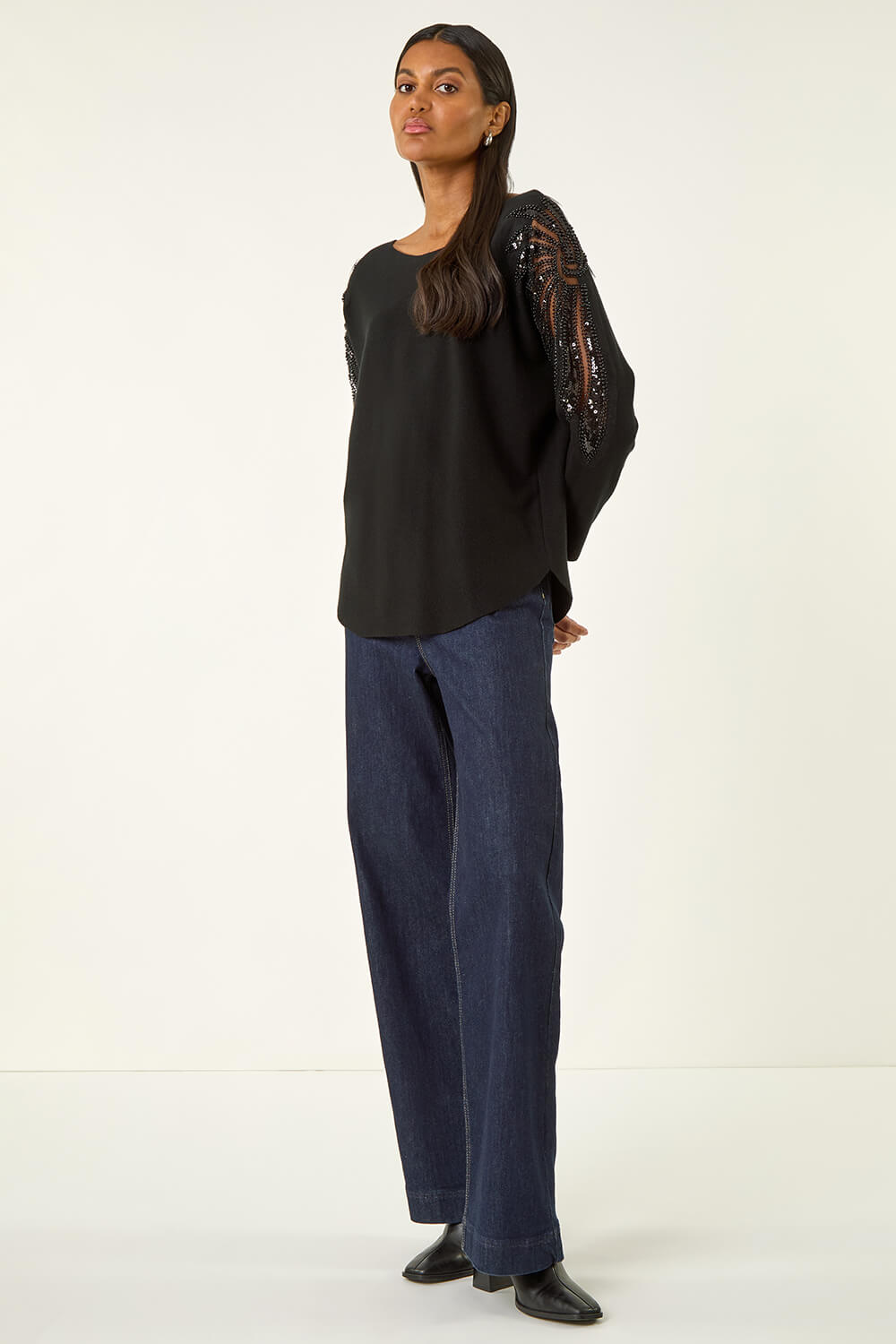 Black Sparkly Sleeve Knit Jumper, Image 4 of 5