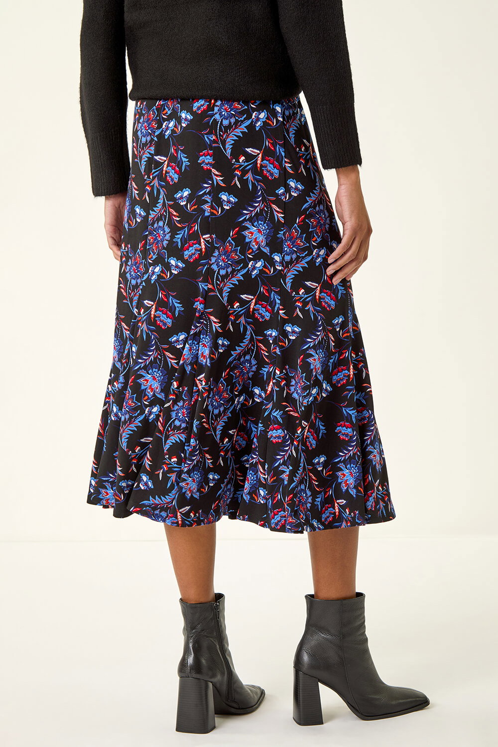 Blue Floral Stretch Midi Skirt, Image 5 of 5