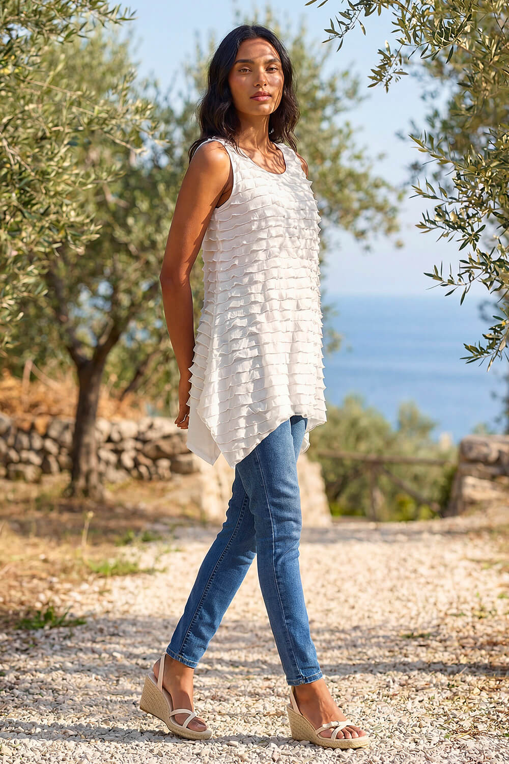 Ivory Frill Detail Tunic Top, Image 3 of 4