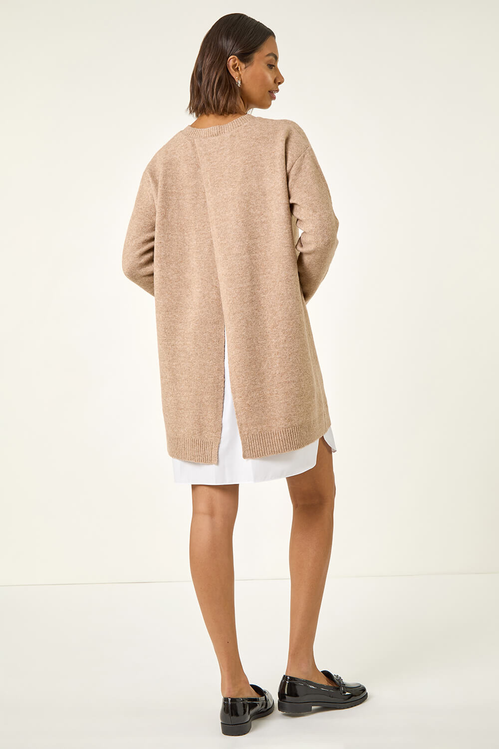 Natural Mock Shirt Knitted Dress, Image 5 of 7