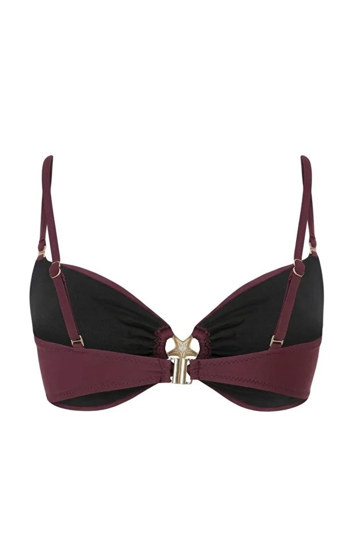 Plum Ruched Bandeau Bikini Top with Ring Detail, Image 2 of 2