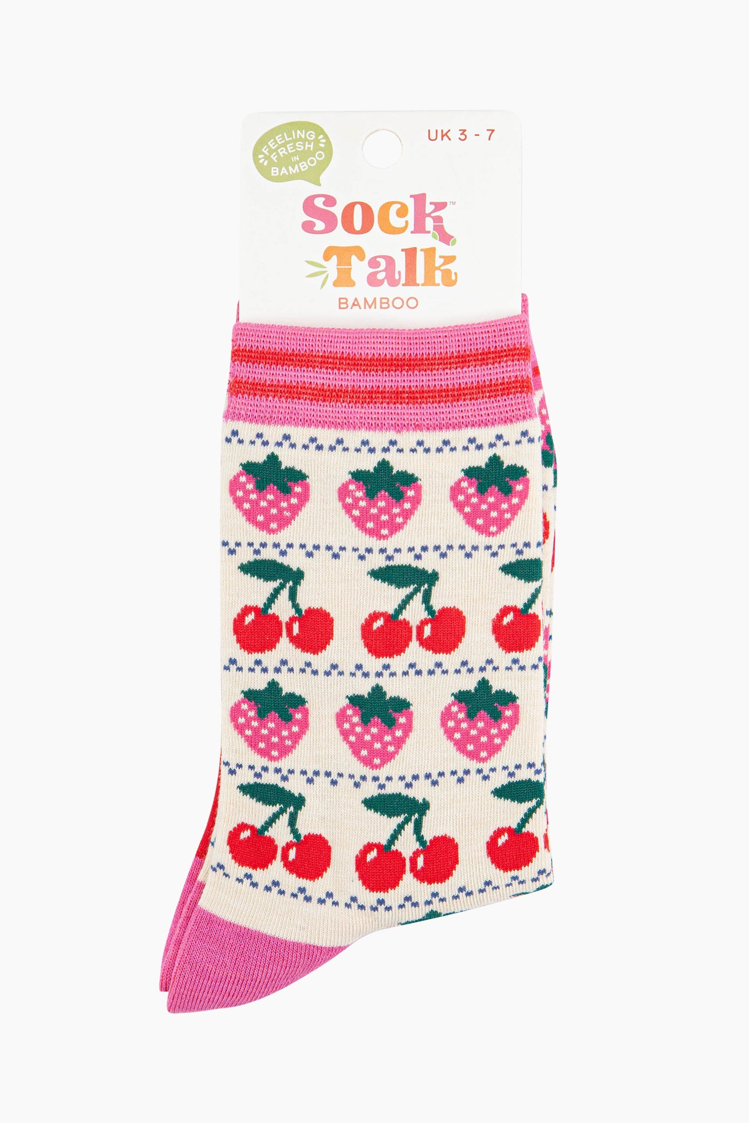 Cream Fair Isle Strawberry Cherry Bamboo Socks, Image 4 of 4