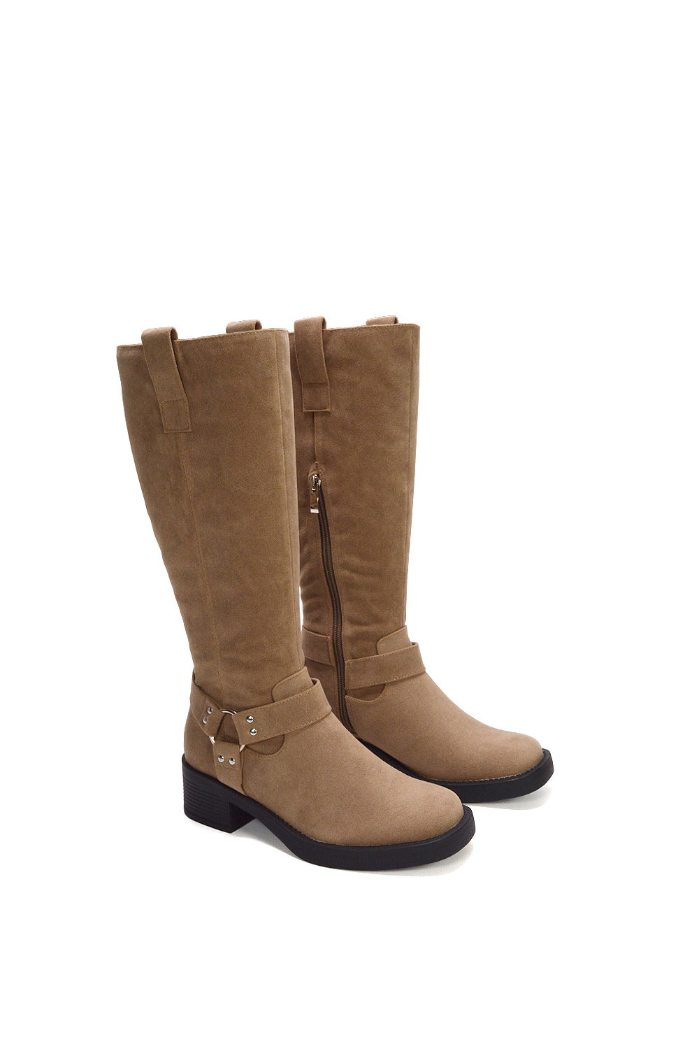Brown 'Roma' Knee High Biker Mid Block Heel Western Boots, Image 6 of 6