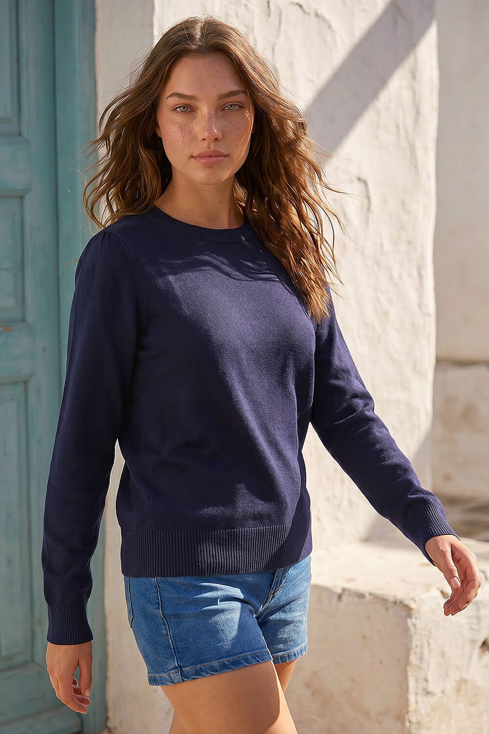 Navy Petite Classic Crew Neck Jumper, Image 3 of 4