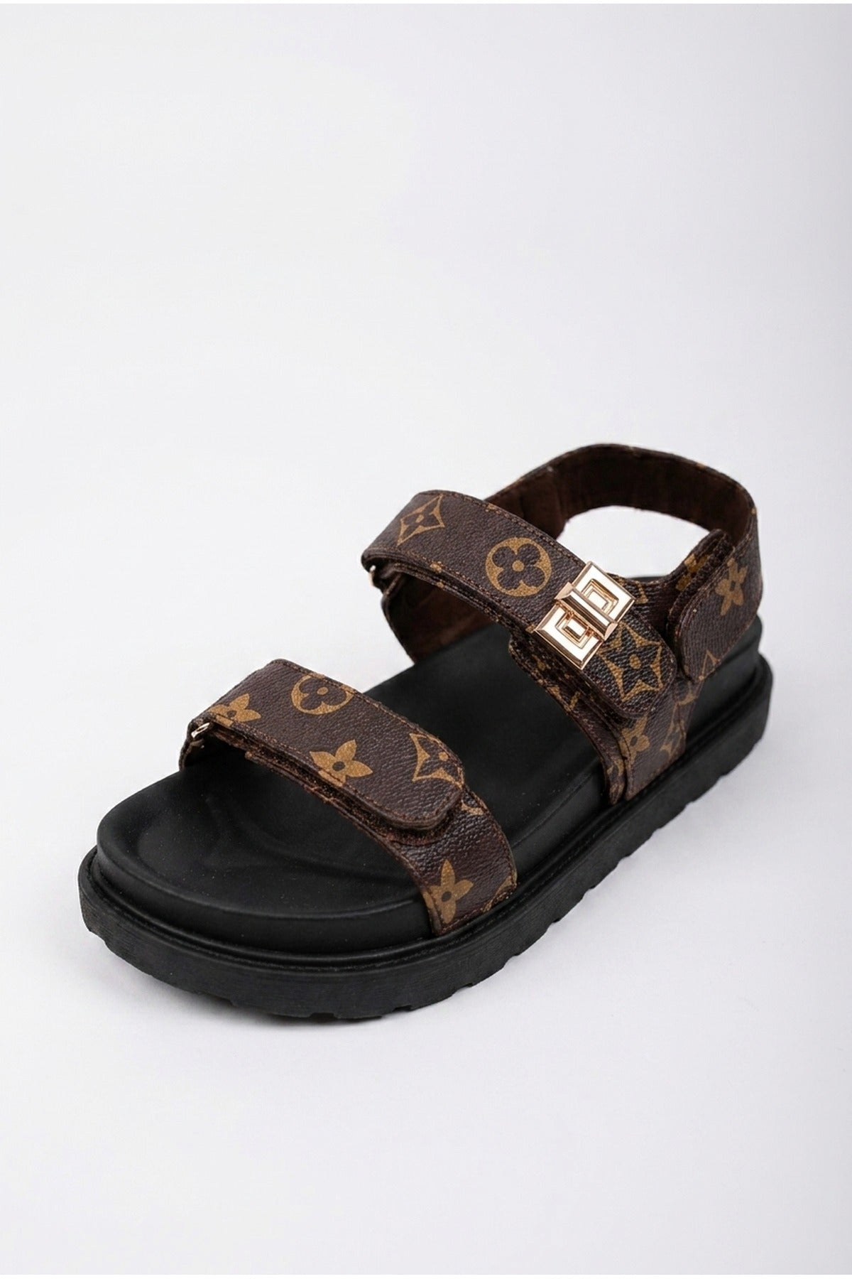 Brown iKrush Brown Saoirse Geometric Print Flatform Sandals, Image 2 of 5