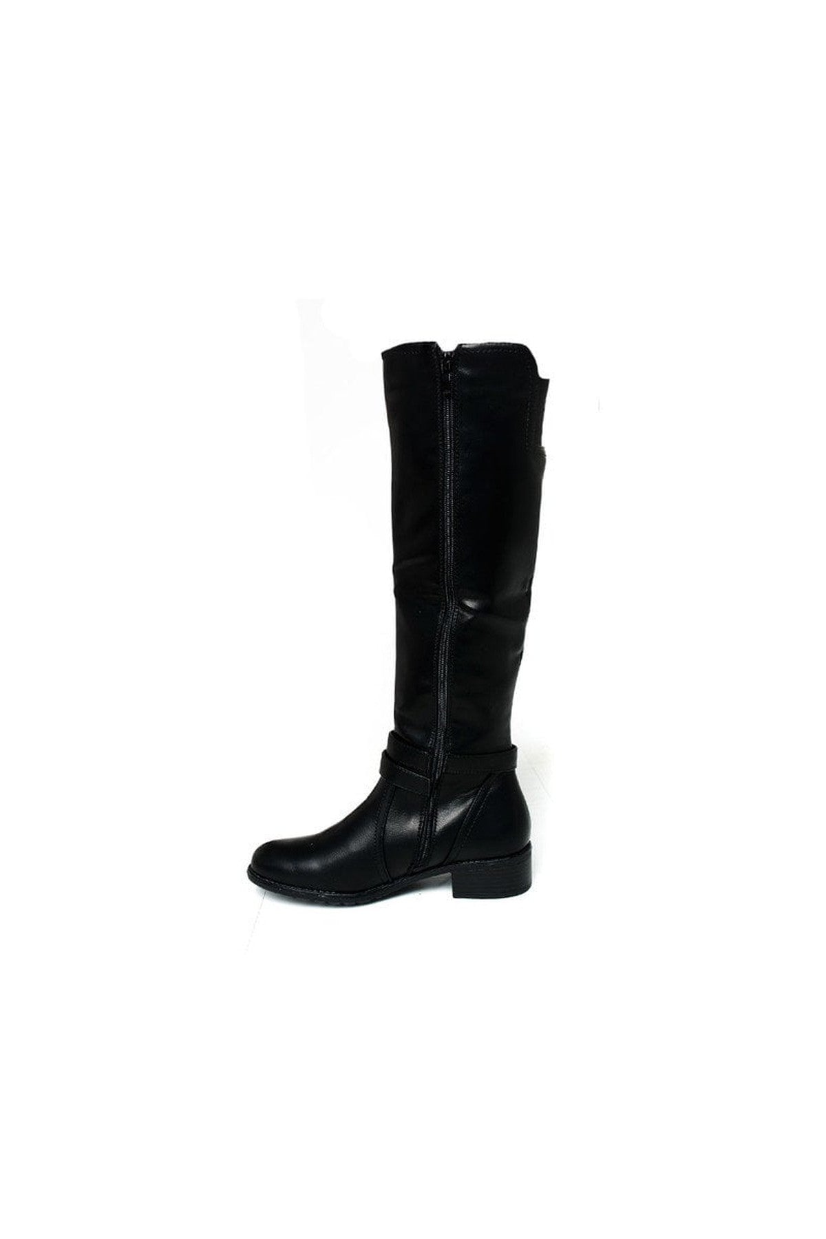 Black iKrush Black Nina Faux Leather Buckle Knee High Boots, Image 4 of 8