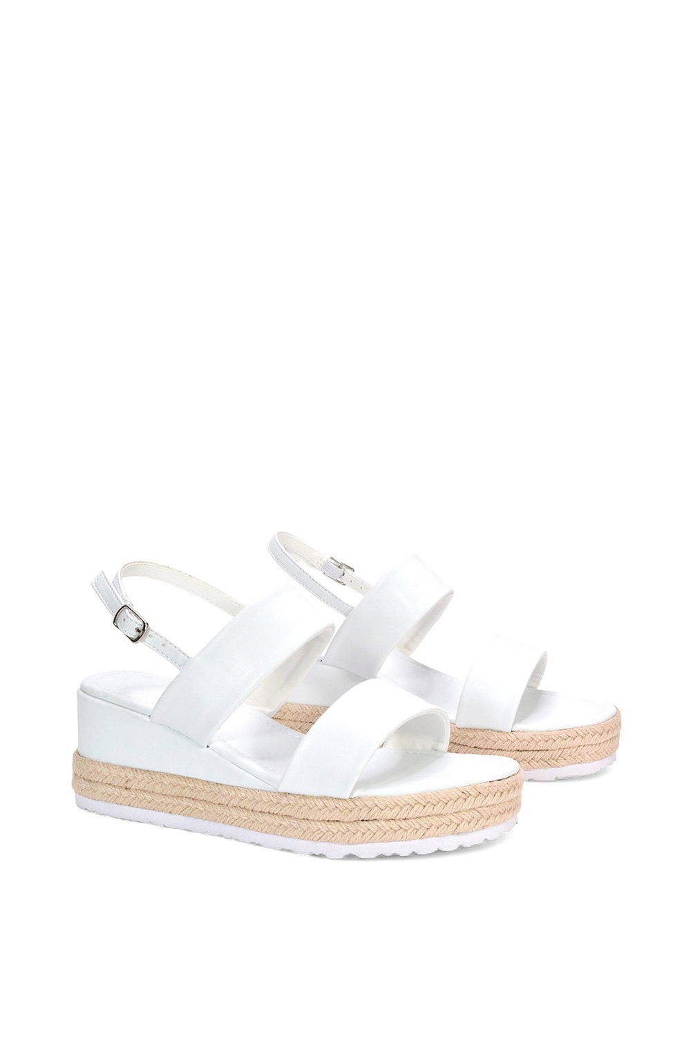 White XY LONDON White 'Ally' Low Heel Platform Wedge Espadrill  Slingback Sandals, Image 3 of 5