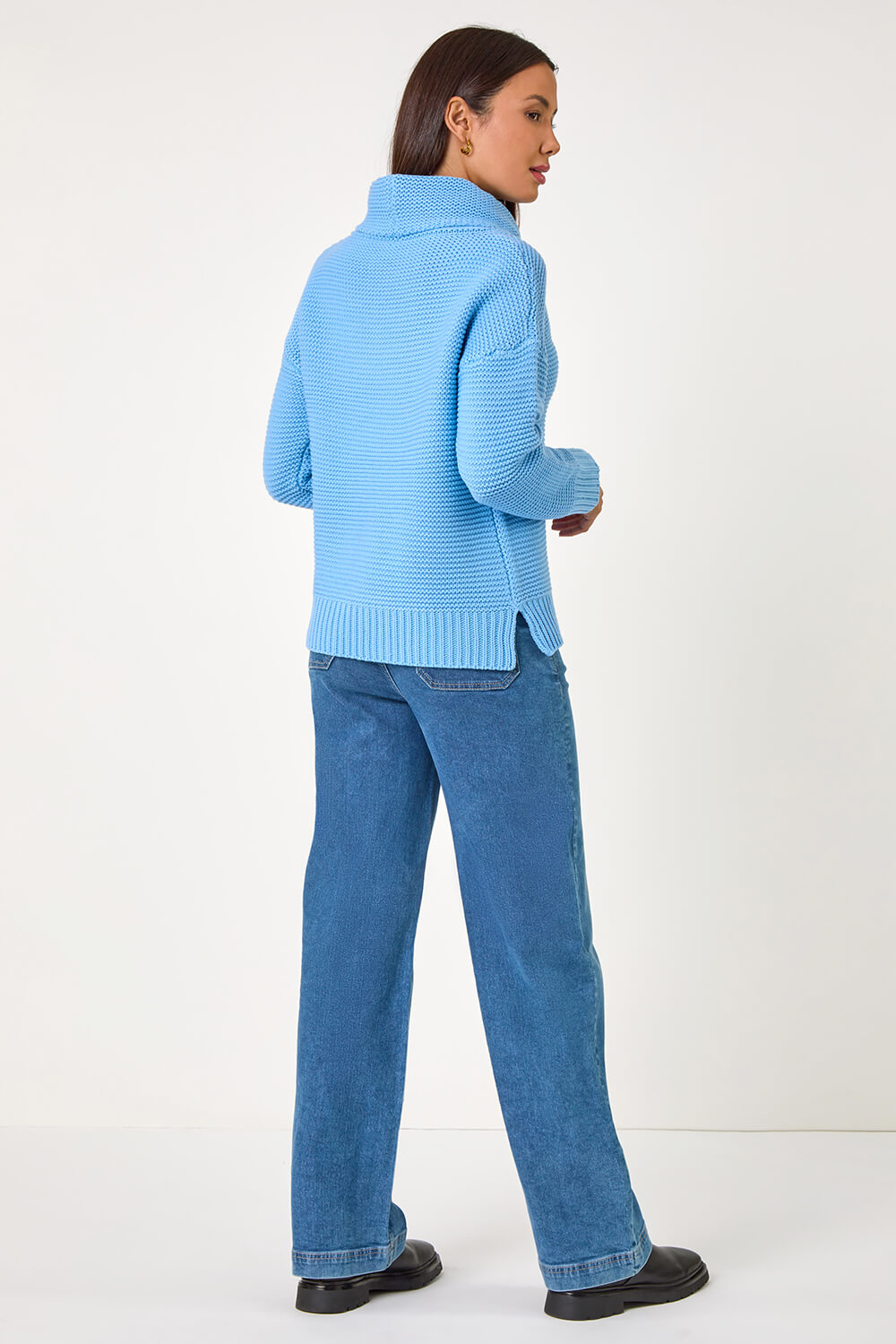 Sky Blue Textured Cowl Neck Jumper, Image 4 of 5
