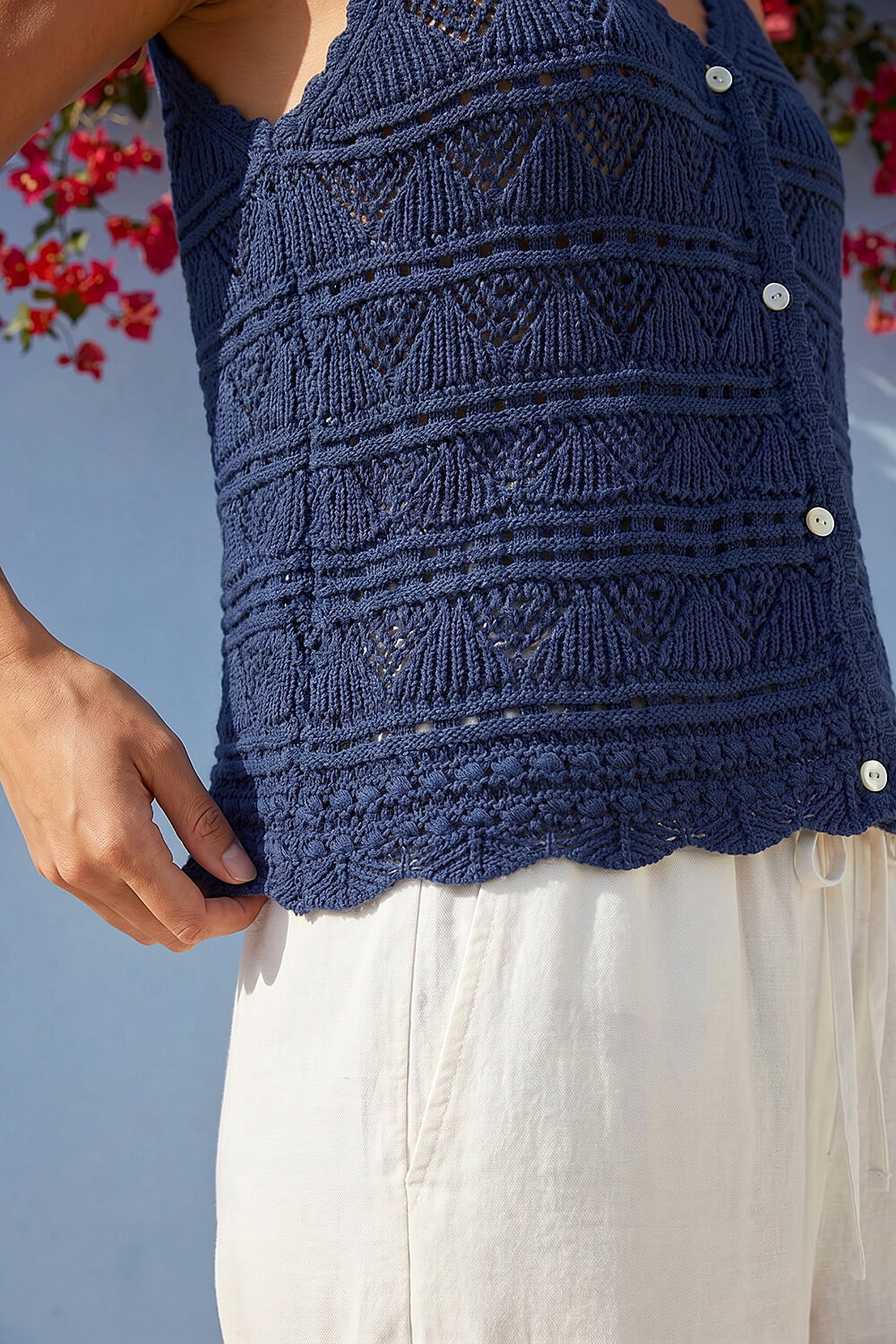 Navy Petite Button Knit Cami Top, Image 5 of 4