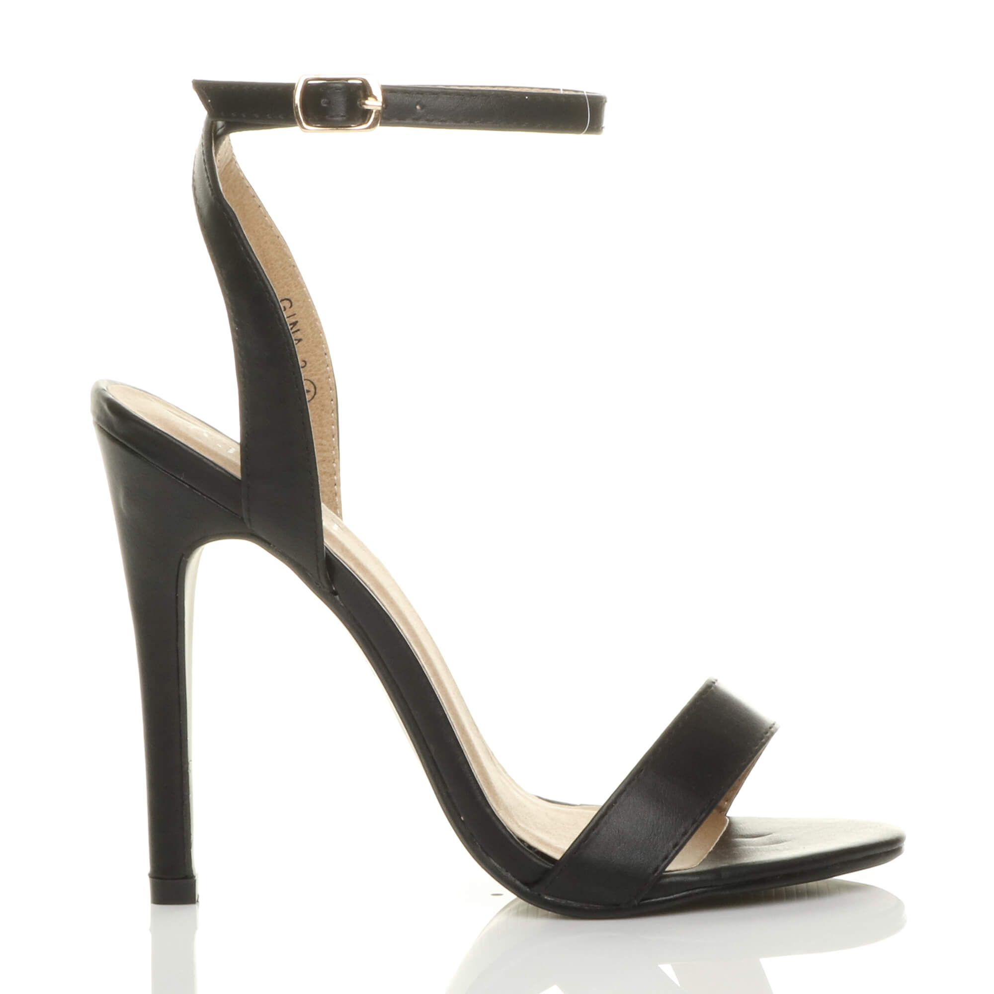 Black AJVANI Black High Heel Ankle Strap Barely There Sandals, Image 2 of 6