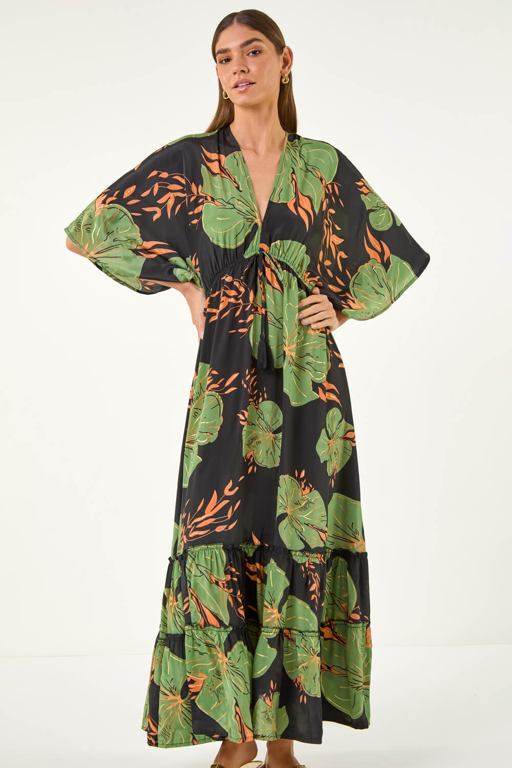 Green Boho Leaf Maxi Dress, Image 5 of 5