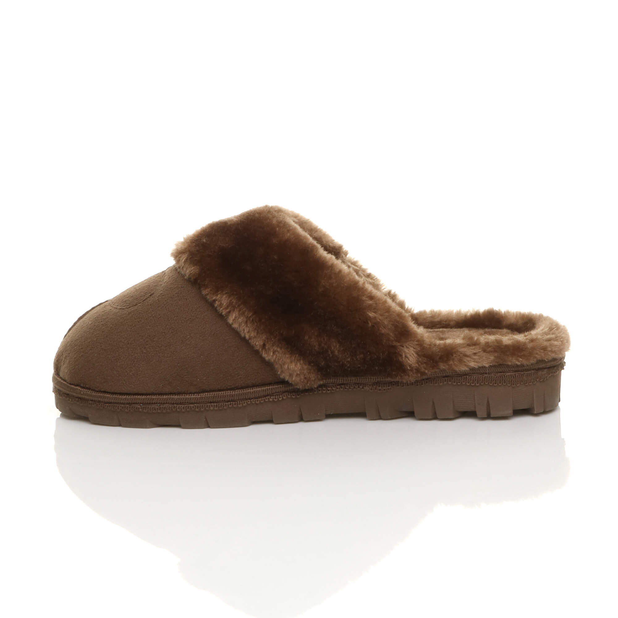 Brown AJVANI Brown Faux Fur Lined Slip On Memory Foam Mules Slippers, Image 2 of 5