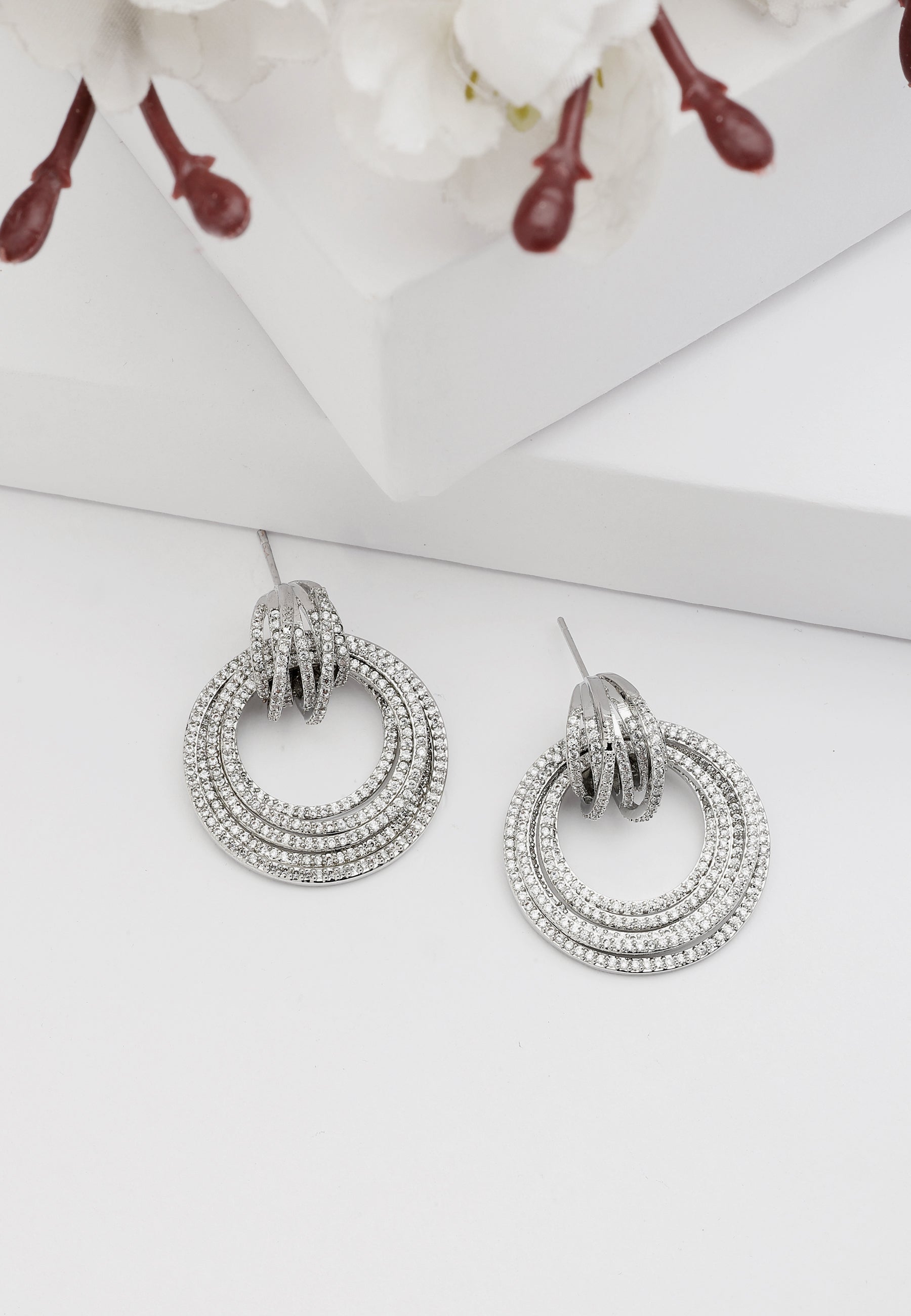 Silver Diva Tripple Layered Hoop Earrings, Image 2 of 5