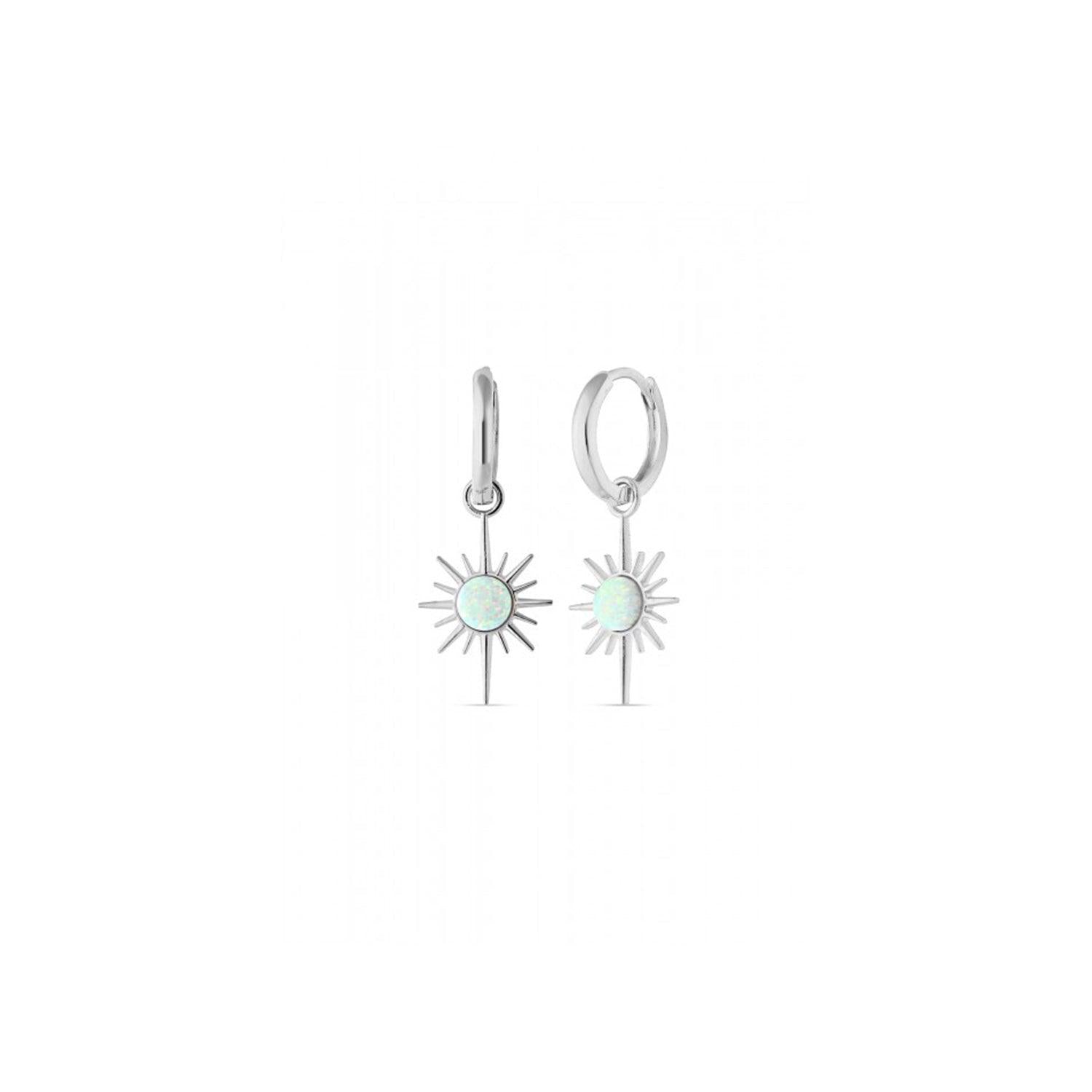 Silver White Opal Northernstar Drop Hoop Earring Sterling Silver, Image 1 of 2