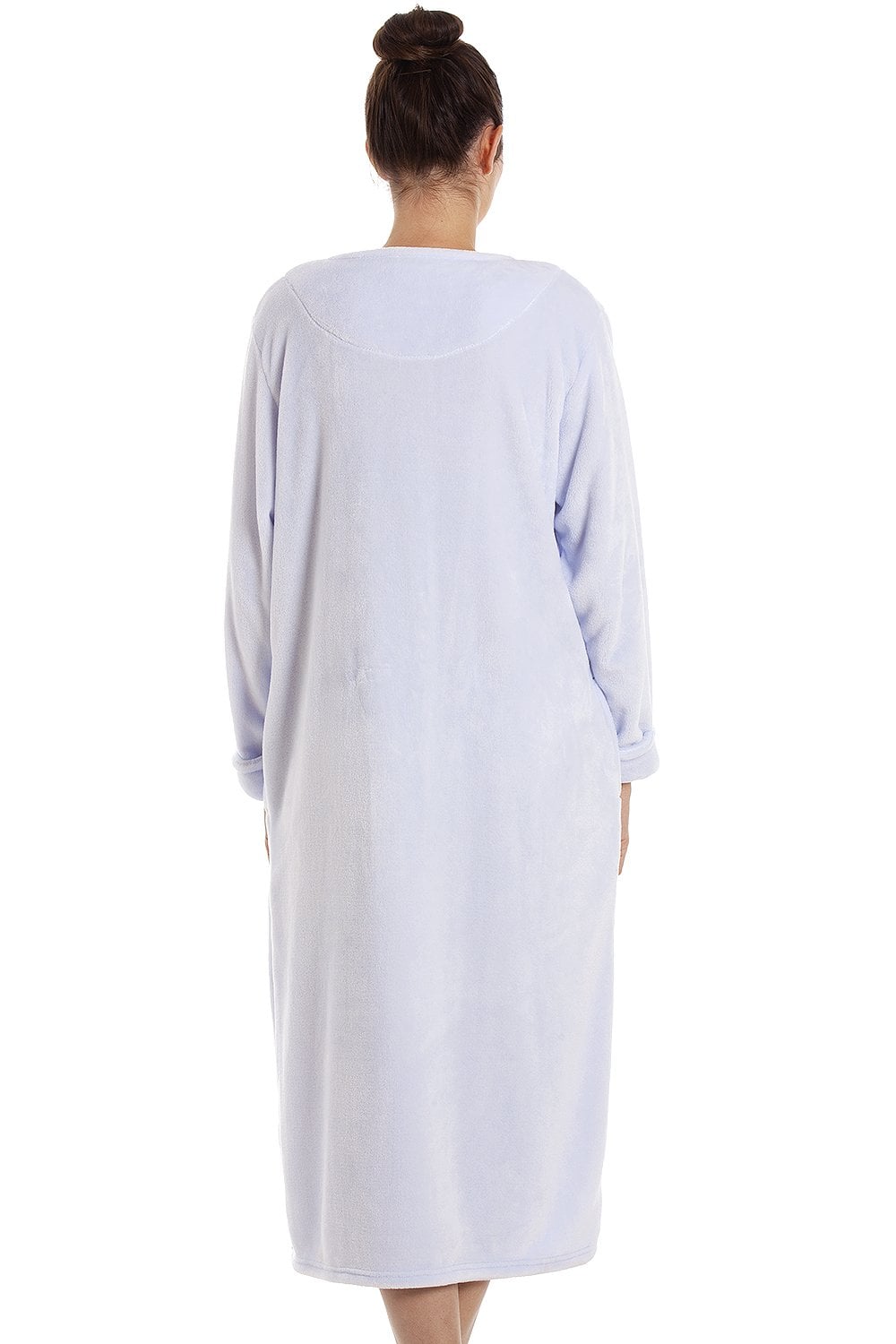 Light Blue Camille Lingerie Light Blue Supersoft Fleece Zip Up Housecoat, Image 3 of 5