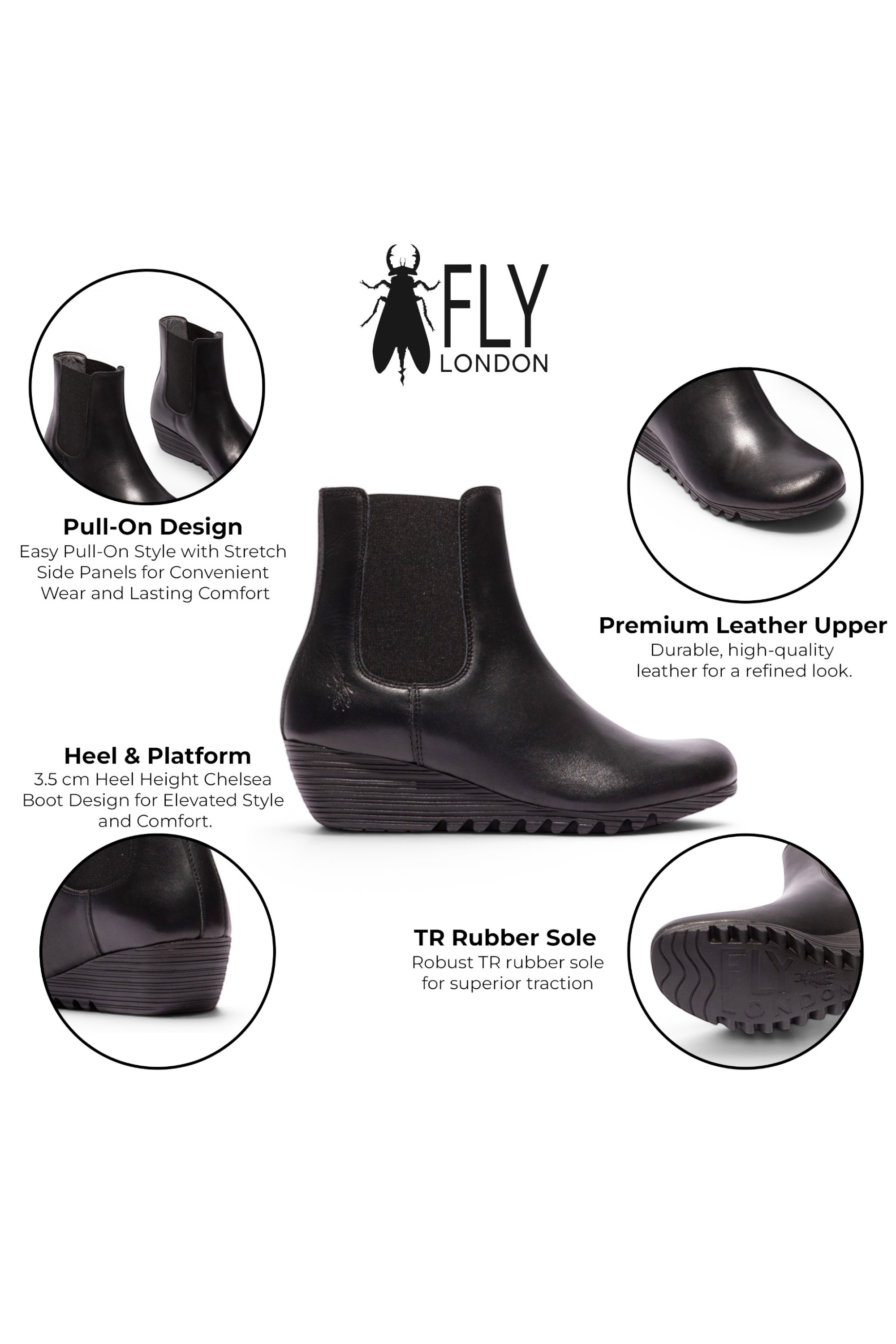Black Womens Leather heel Chelsea Boot-ORFU496, Image 3 of 5
