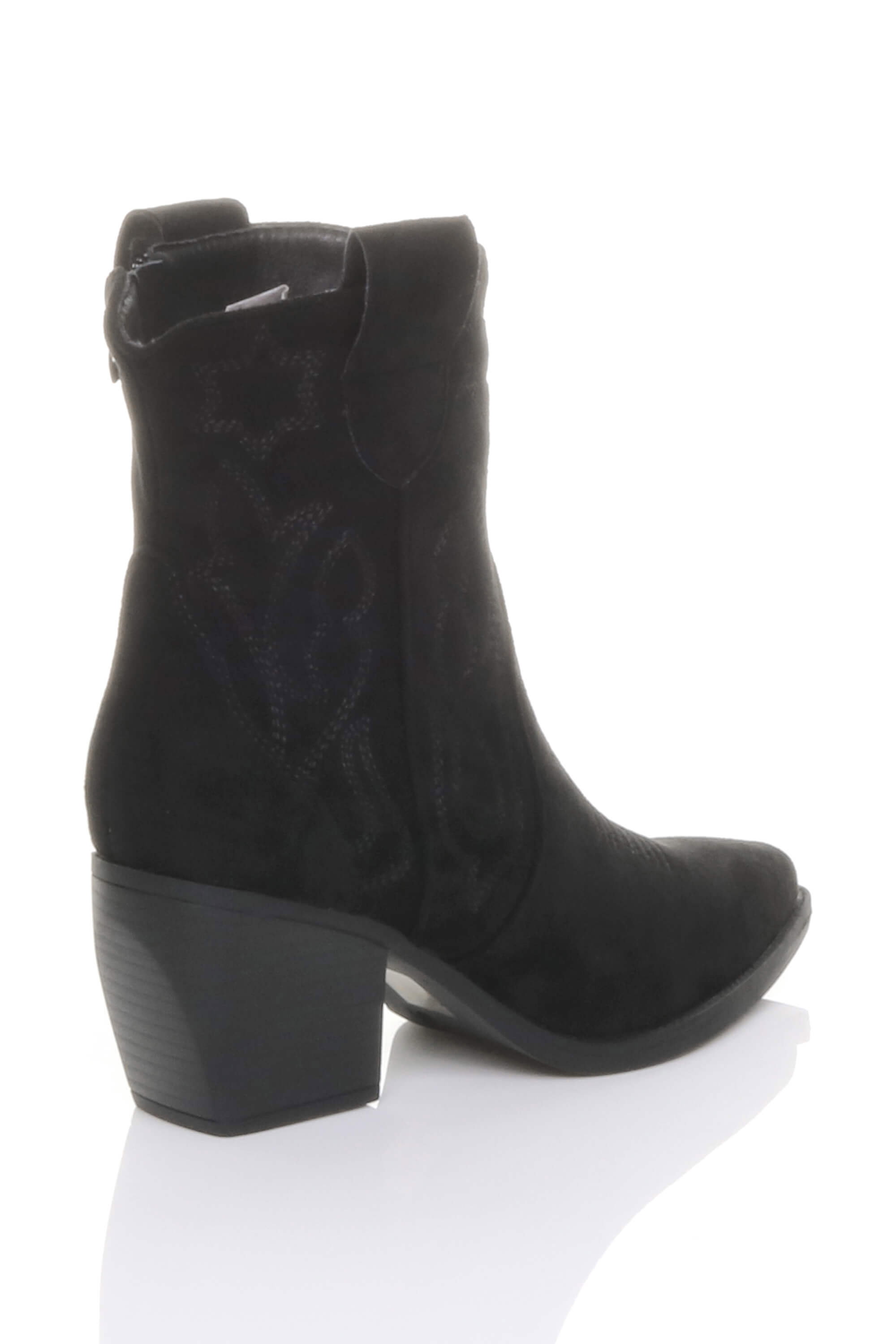 Black AJVANI Black Mid Cuban Heel Pointed Toe Western Cowboy Ankle Boots, Image 4 of 4